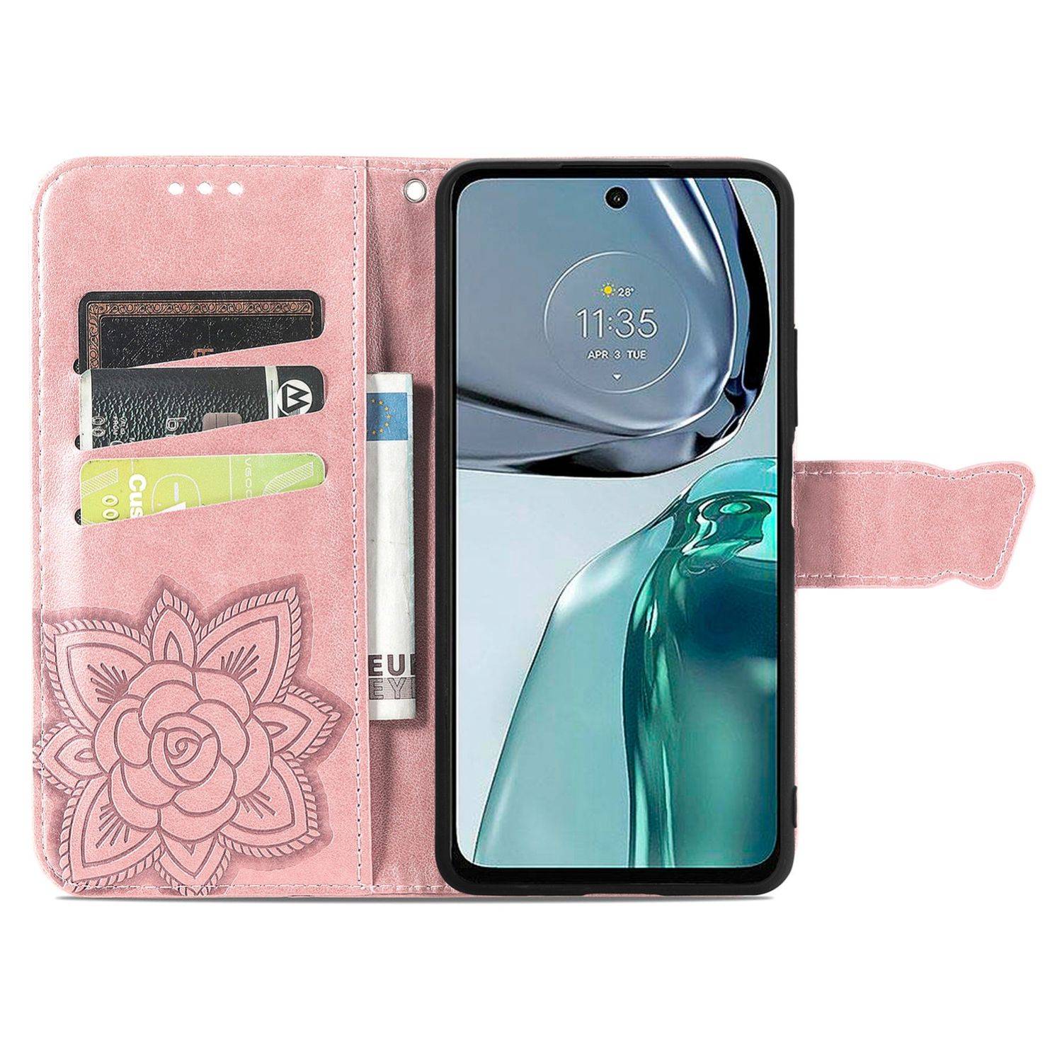 Hülle kompatibel mit Motorola Moto G62 Kunstleder Handyhülle - Handy Case Roségold