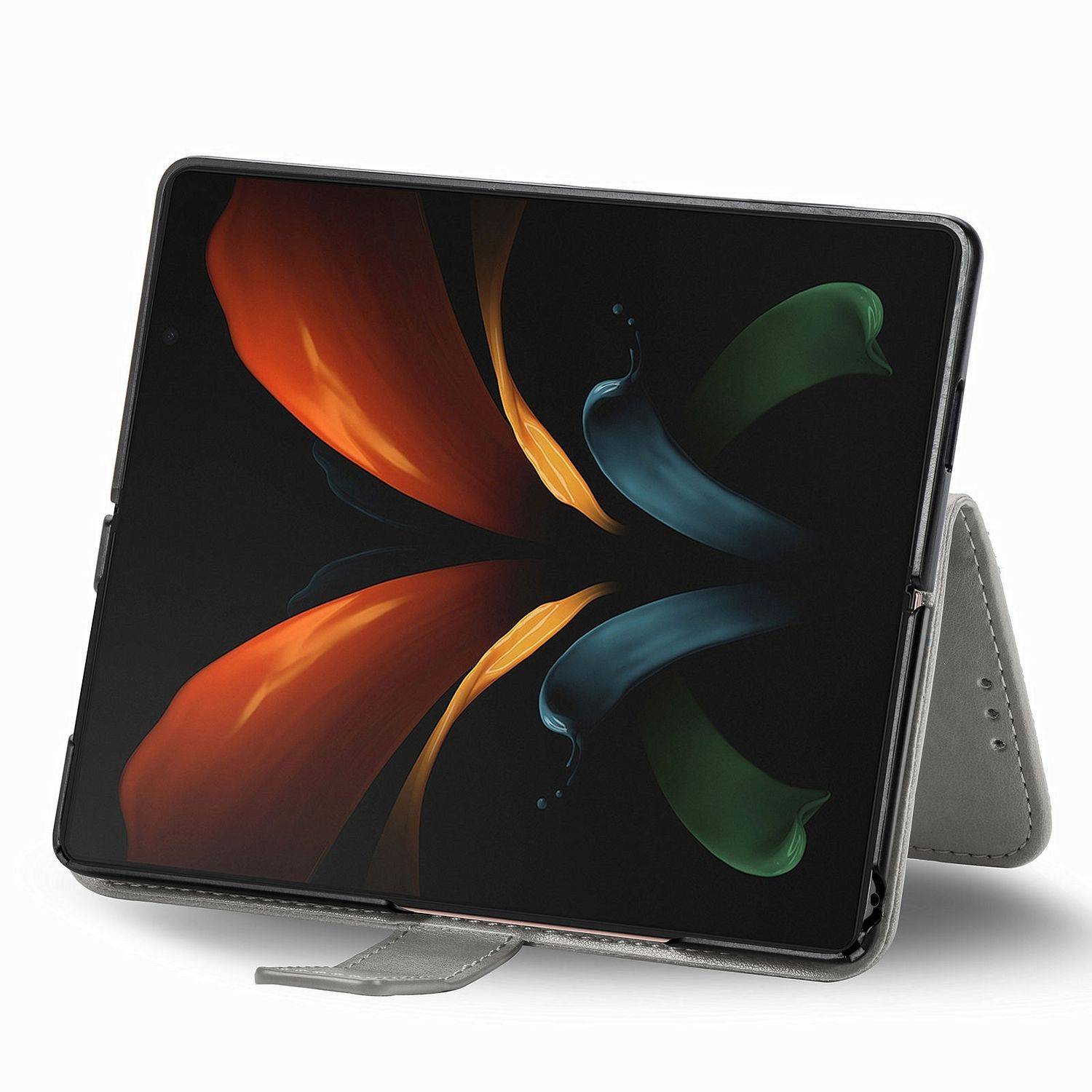 Hülle kompatibel mit Samsung Galaxy Z Fold4 5G Kunstleder Handyhülle - Handy Case Grau