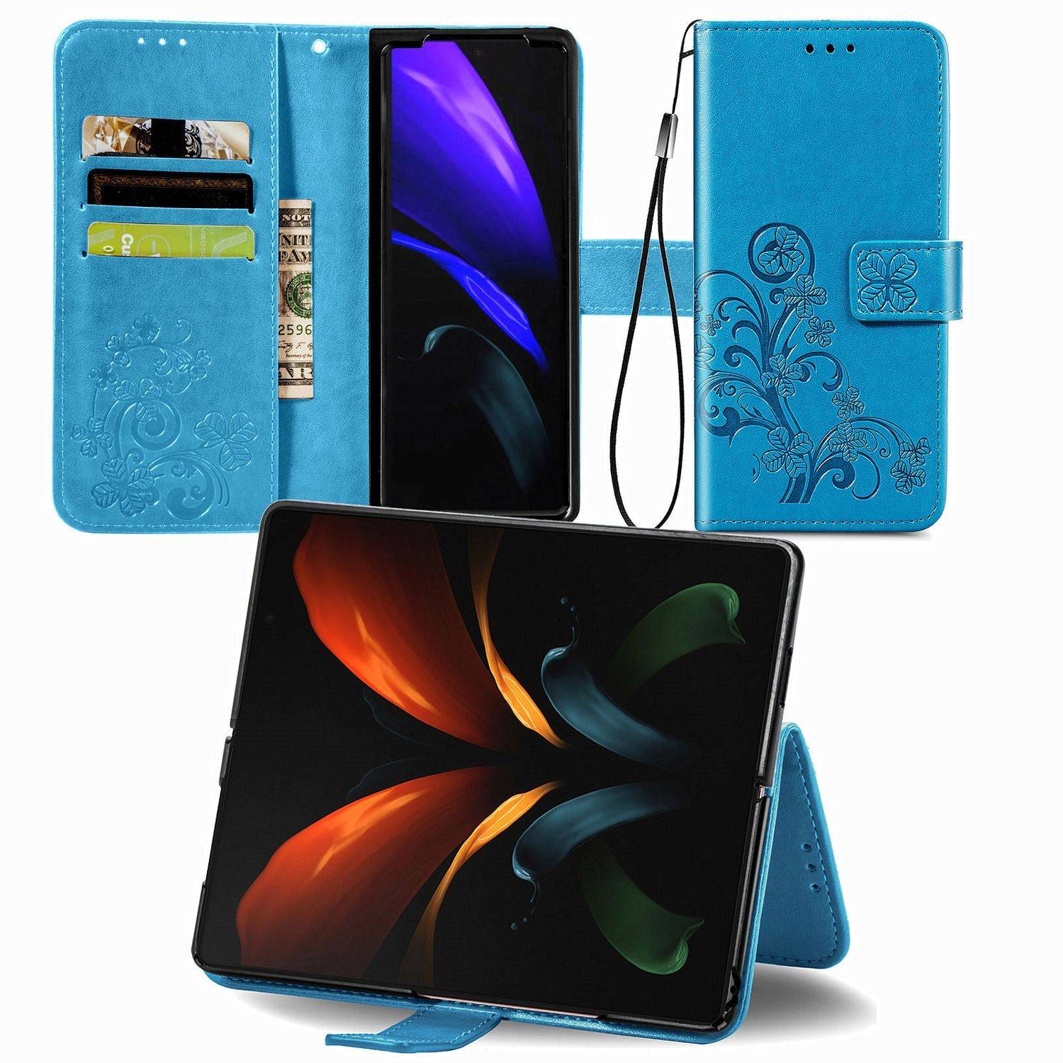 Hülle kompatibel mit Samsung Galaxy Z Fold4 5G Kunstleder Handyhülle - Handy Case Blau