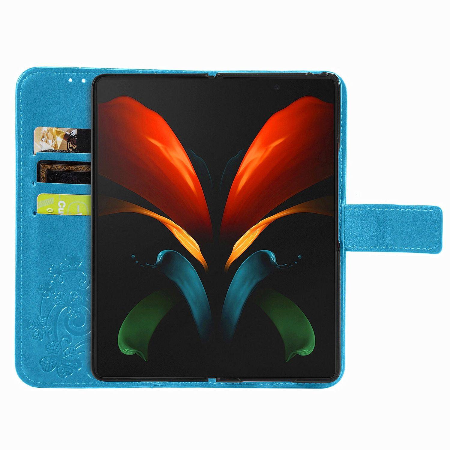 Hülle kompatibel mit Samsung Galaxy Z Fold4 5G Kunstleder Handyhülle - Handy Case Blau