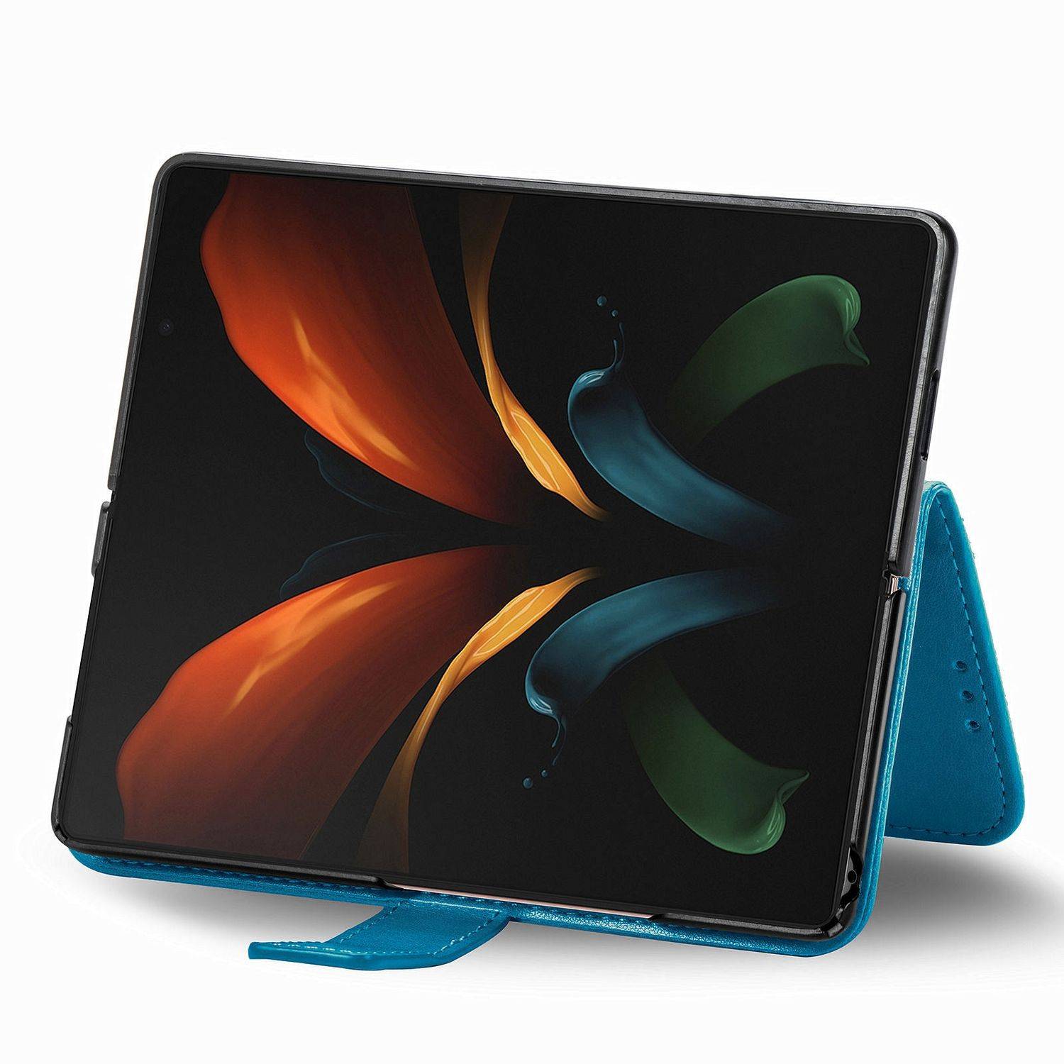 Hülle kompatibel mit Samsung Galaxy Z Fold4 5G Kunstleder Handyhülle - Handy Case Blau