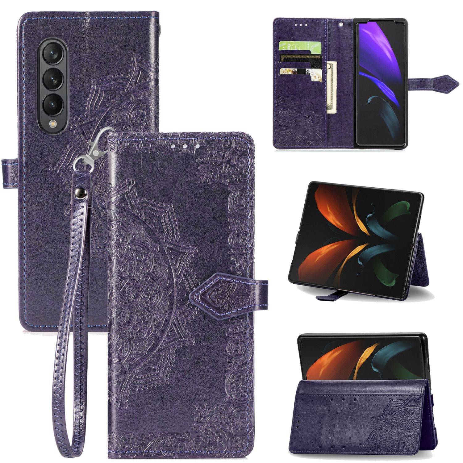 Hülle kompatibel mit Samsung Galaxy Z Fold4 5G Kunstleder Handyhülle - Handy Case Lila