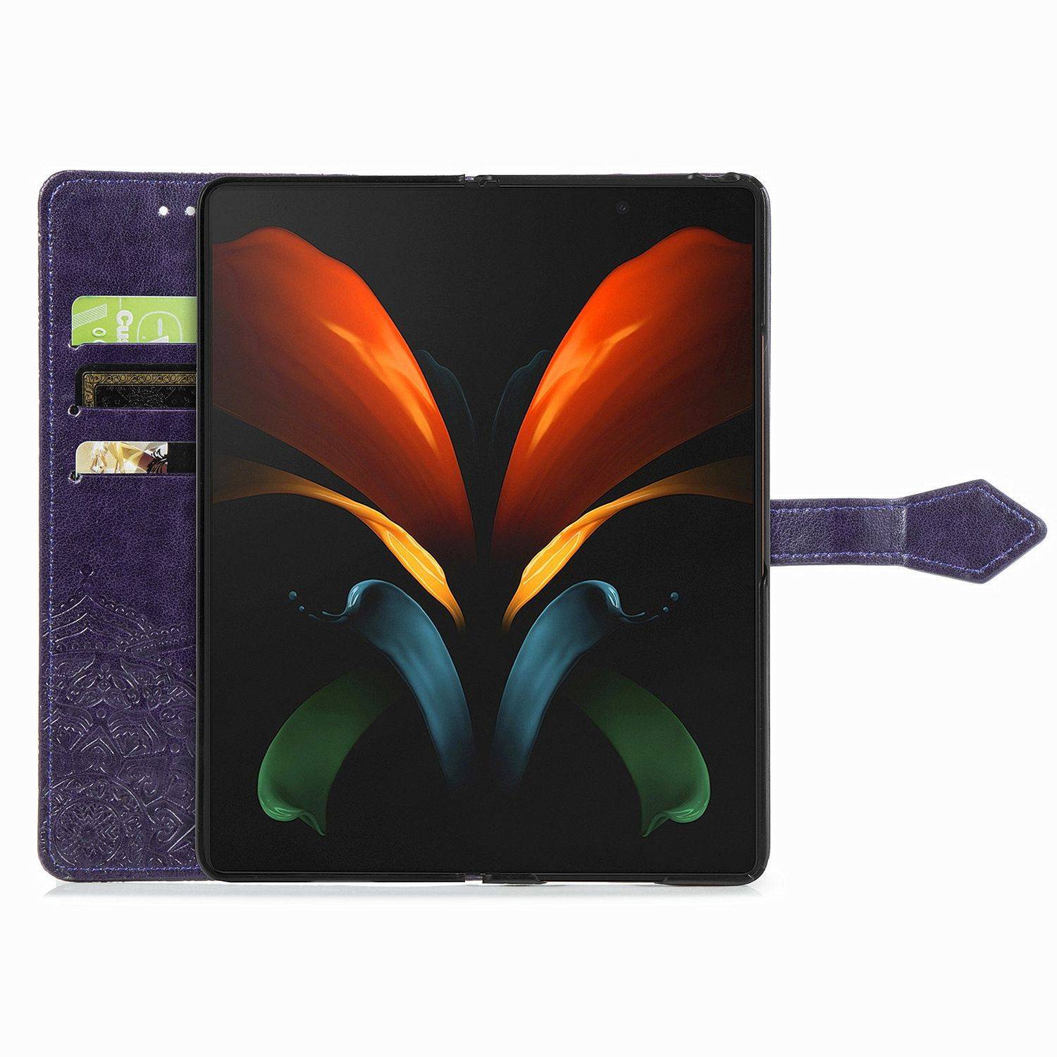 Hülle kompatibel mit Samsung Galaxy Z Fold4 5G Kunstleder Handyhülle - Handy Case Lila