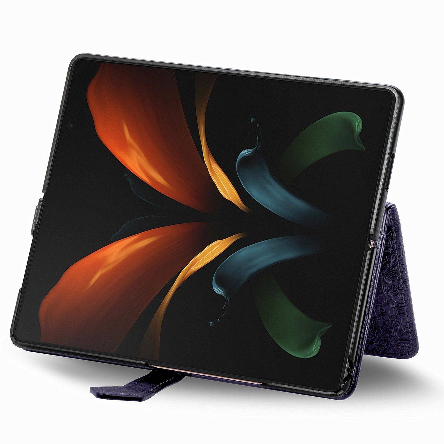 Hülle kompatibel mit Samsung Galaxy Z Fold4 5G Kunstleder Handyhülle - Handy Case Lila