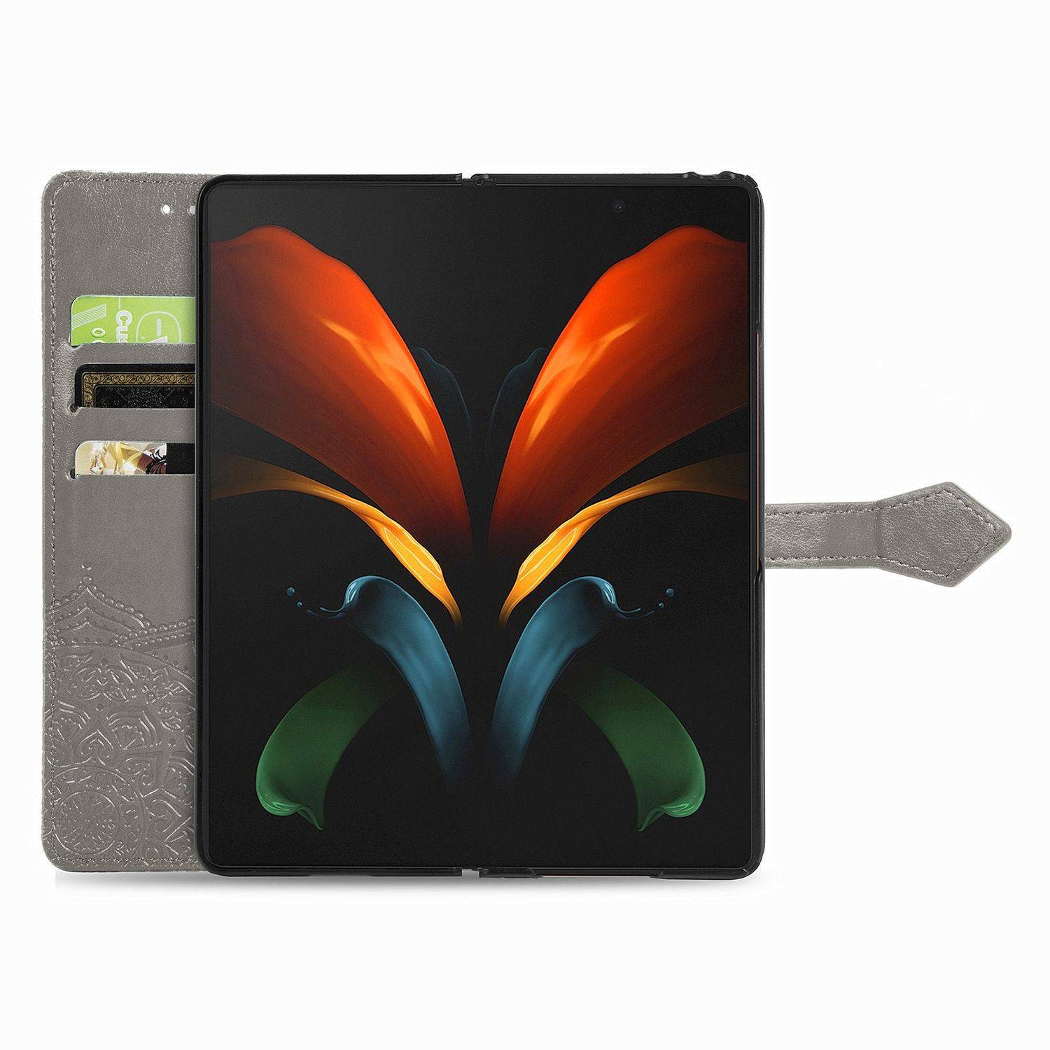 Hülle kompatibel mit Samsung Galaxy Z Fold4 5G Kunstleder Handyhülle - Handy Case Grau