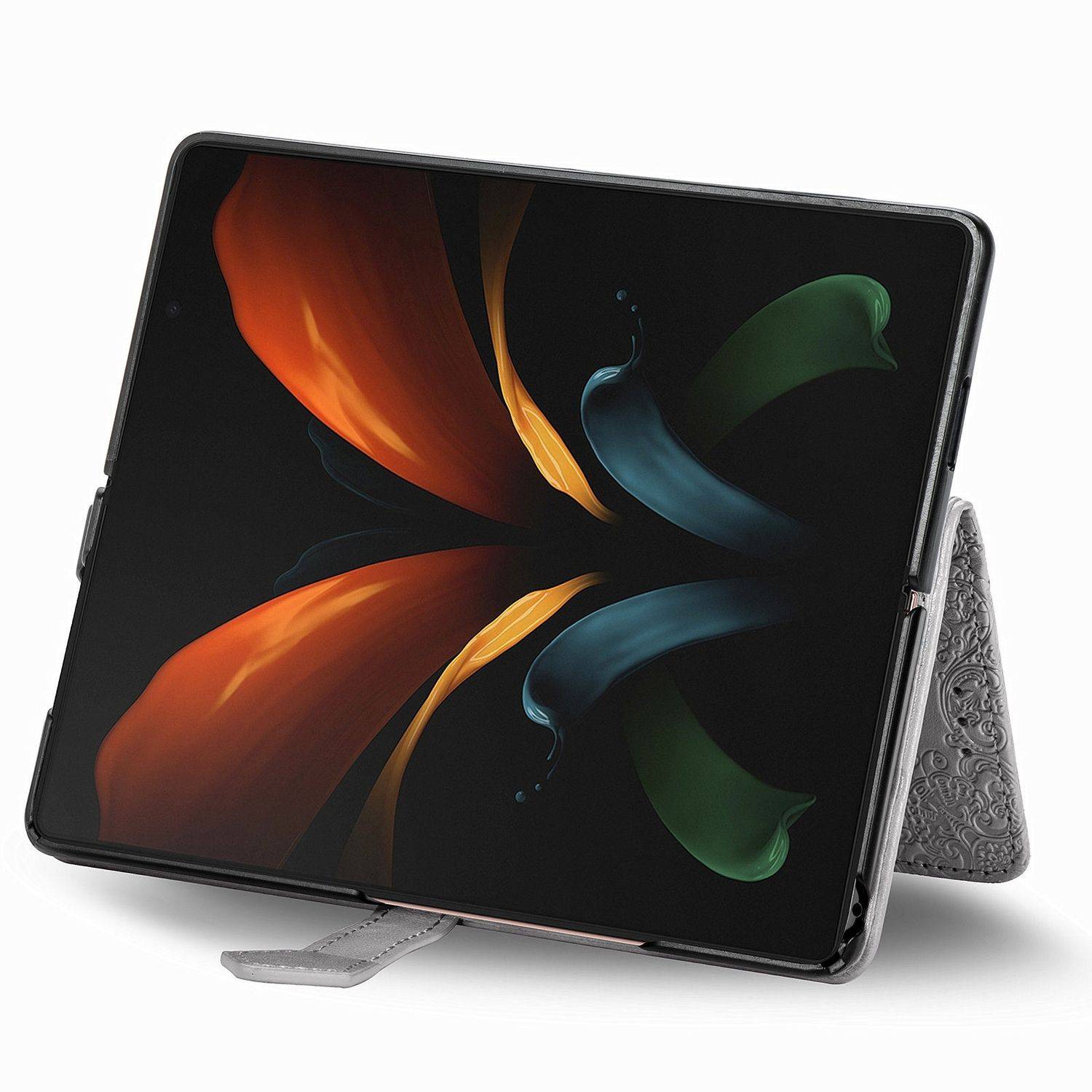 Hülle kompatibel mit Samsung Galaxy Z Fold4 5G Kunstleder Handyhülle - Handy Case Grau