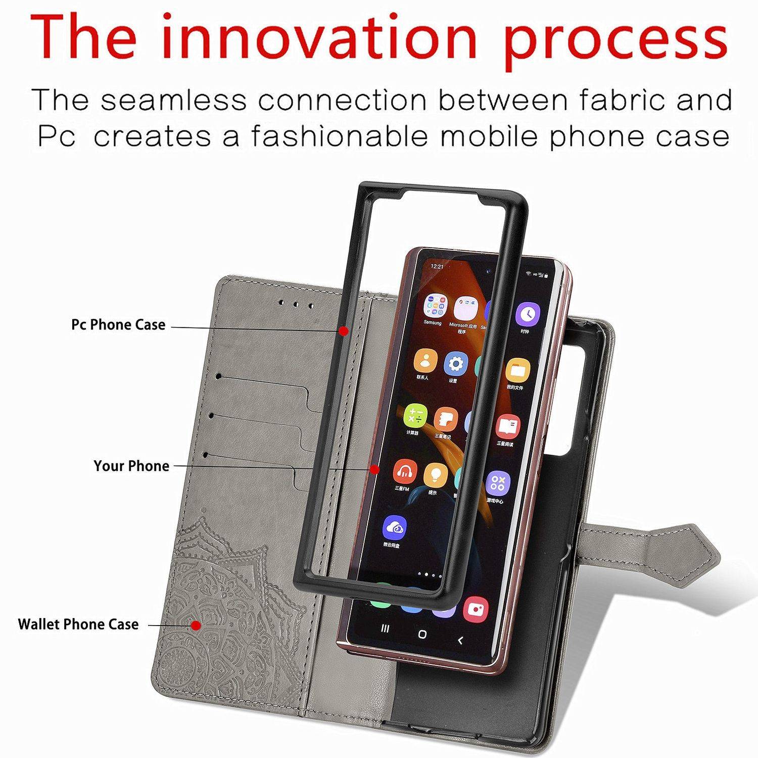 Hülle kompatibel mit Samsung Galaxy Z Fold4 5G Kunstleder Handyhülle - Handy Case Grau