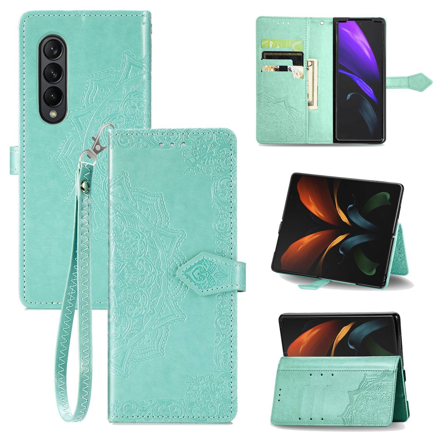 Hülle kompatibel mit Samsung Galaxy Z Fold4 5G Kunstleder Handyhülle - Handy Case Grün