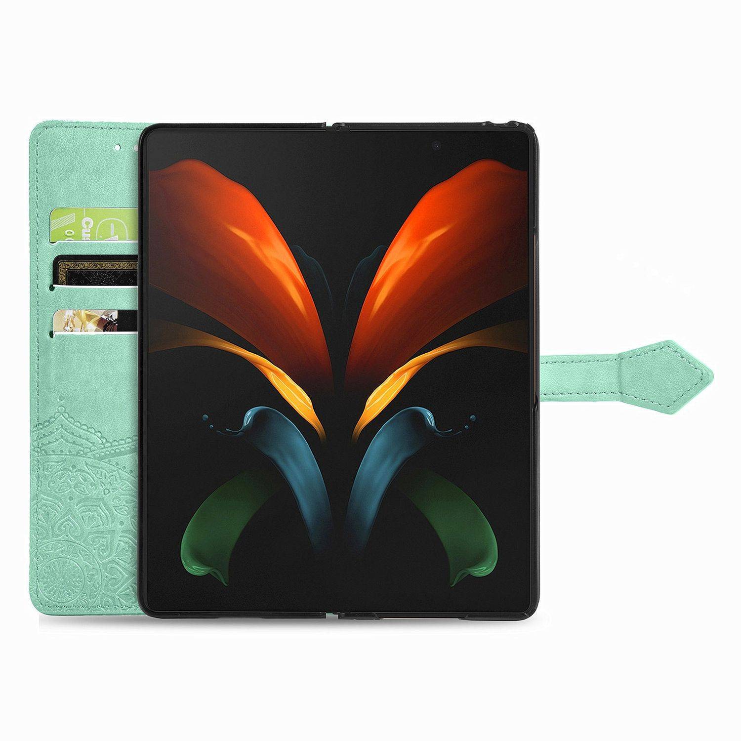 Hülle kompatibel mit Samsung Galaxy Z Fold4 5G Kunstleder Handyhülle - Handy Case Grün