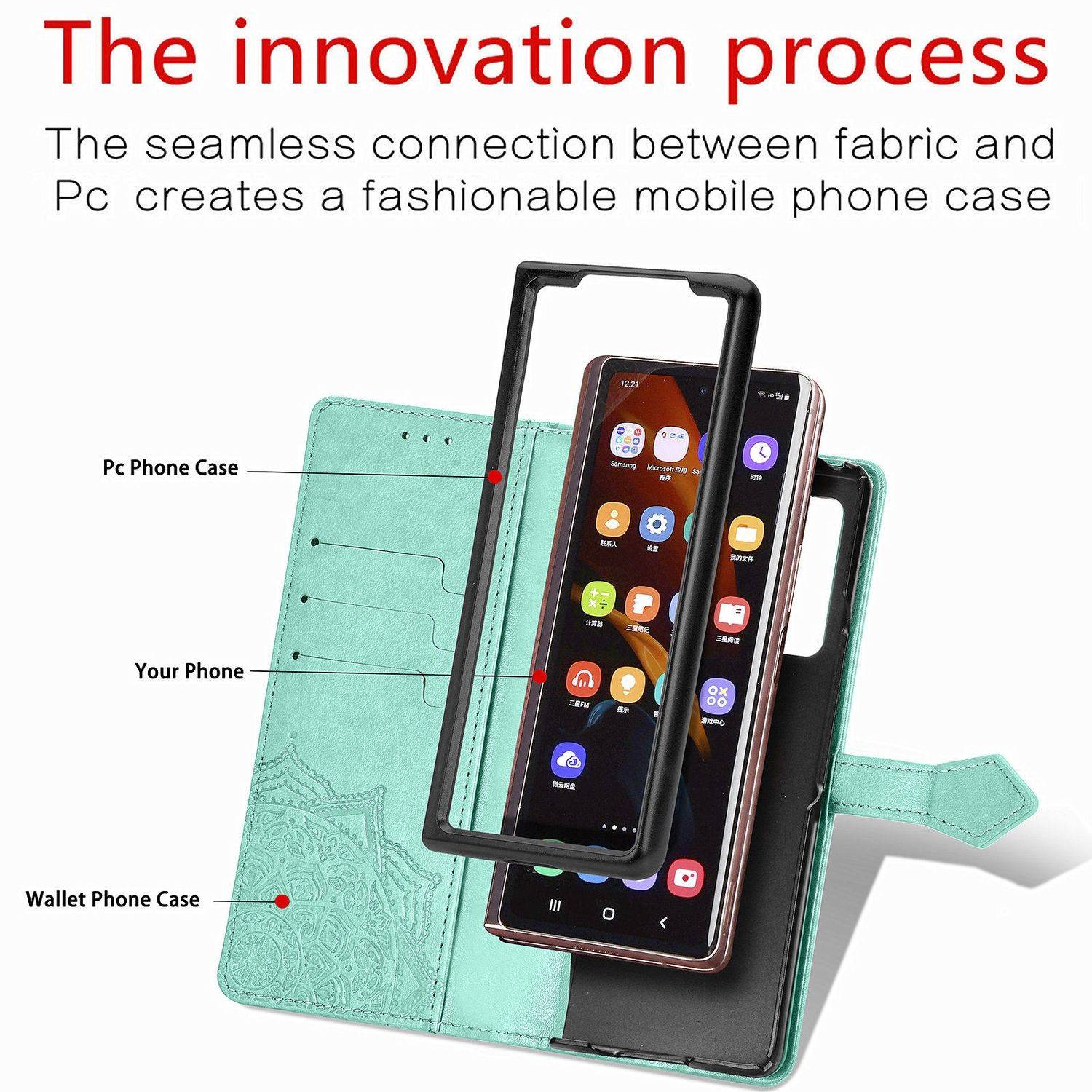 Hülle kompatibel mit Samsung Galaxy Z Fold4 5G Kunstleder Handyhülle - Handy Case Grün