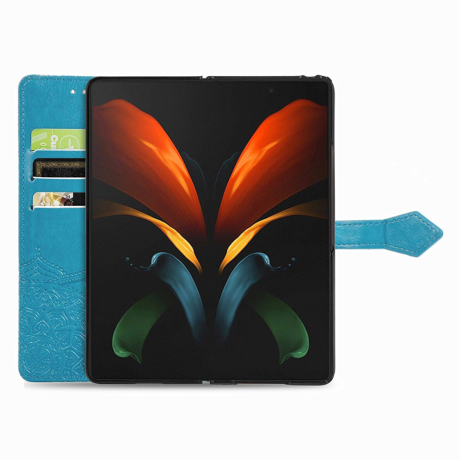 Hülle kompatibel mit Samsung Galaxy Z Fold4 5G Kunstleder Handyhülle - Handy Case Blau