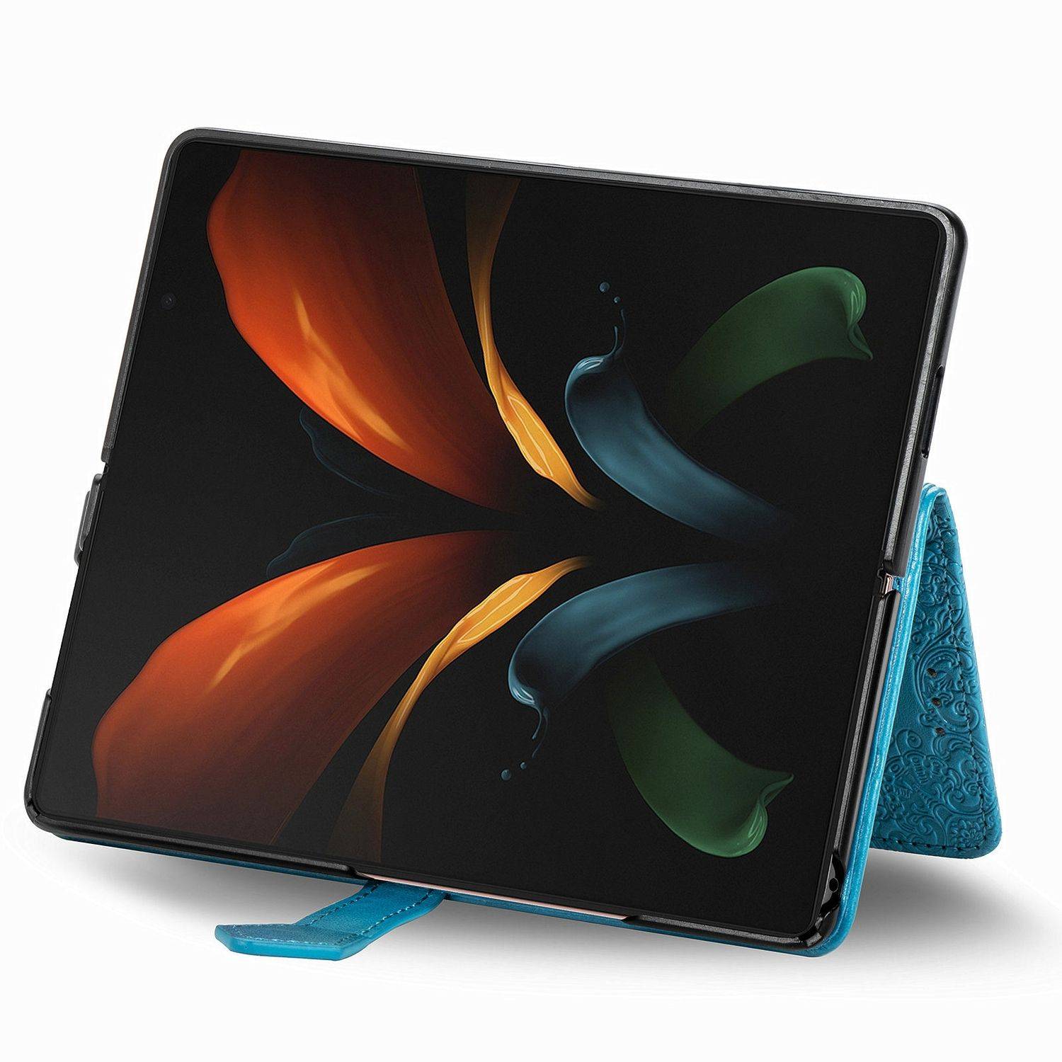 Hülle kompatibel mit Samsung Galaxy Z Fold4 5G Kunstleder Handyhülle - Handy Case Blau