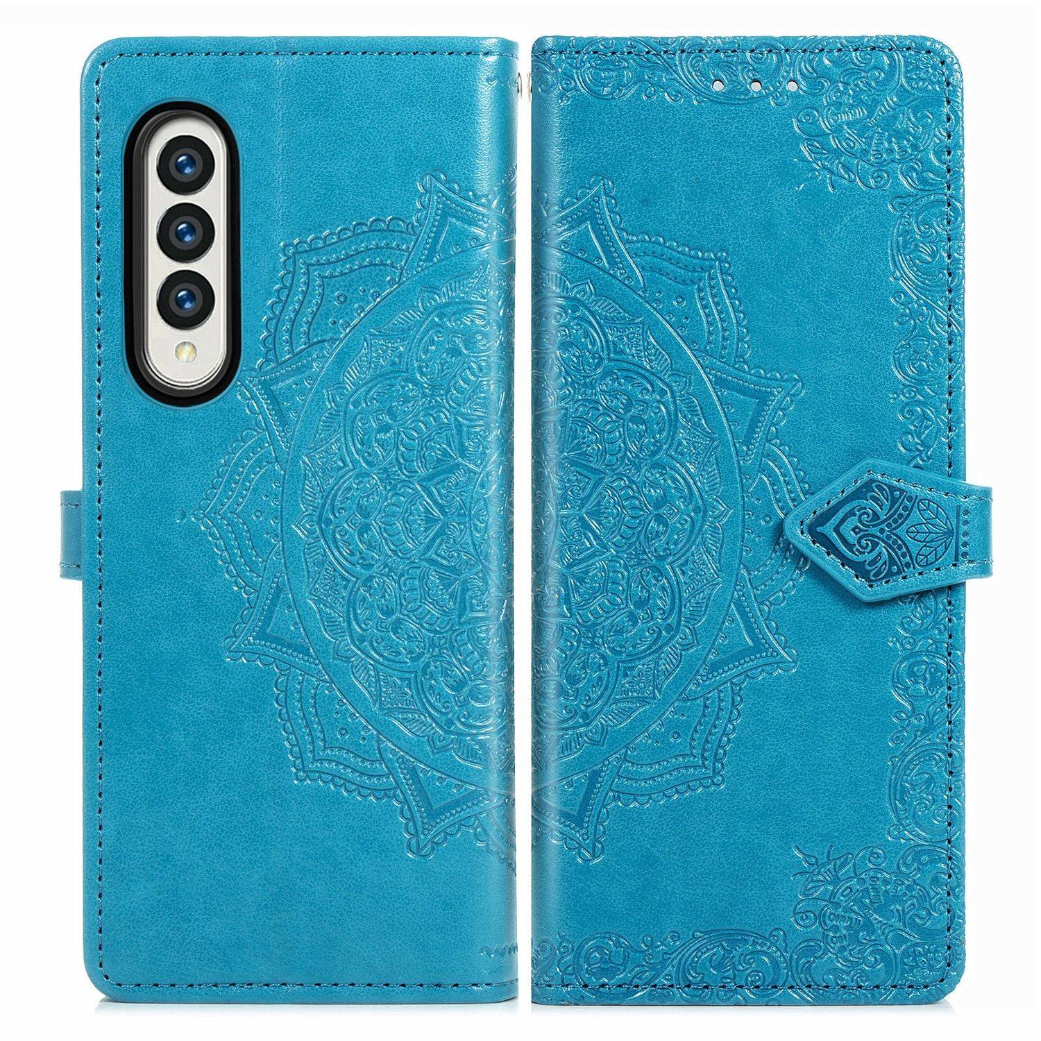 Hülle kompatibel mit Samsung Galaxy Z Fold4 5G Kunstleder Handyhülle - Handy Case Blau