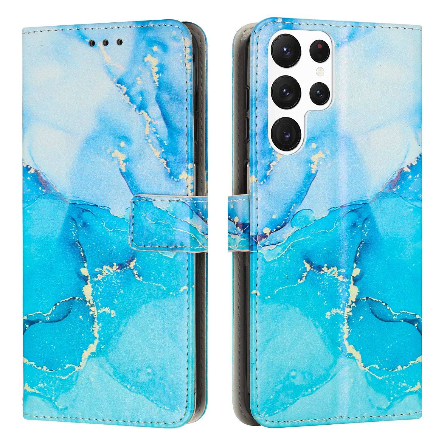 Hülle kompatibel mit Samsung Galaxy S23 Ultra Kunstleder Handyhülle - Handy Case Blau Grün