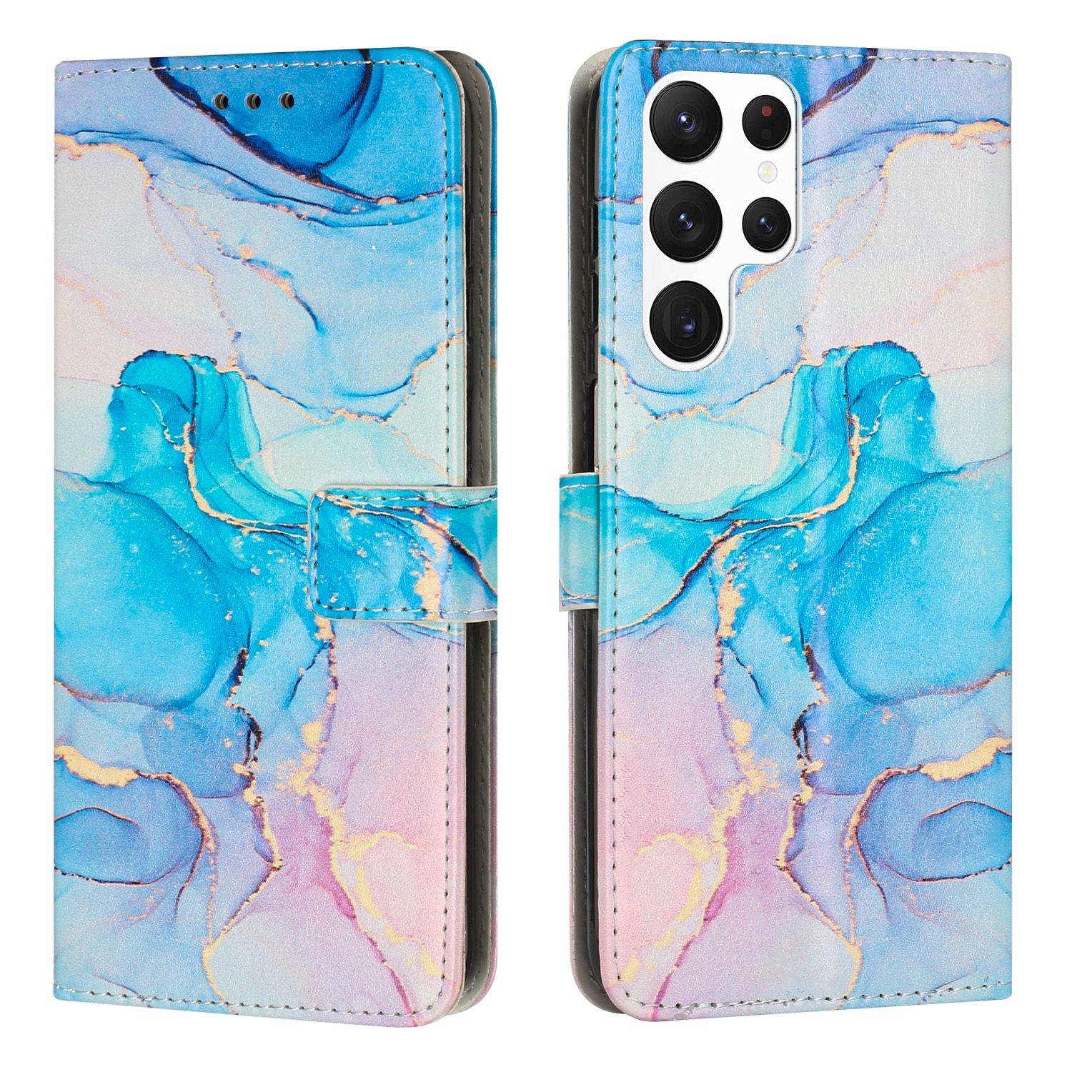 Hülle kompatibel mit Samsung Galaxy S23 Ultra Kunstleder Handyhülle - Handy Case Rosa Grün