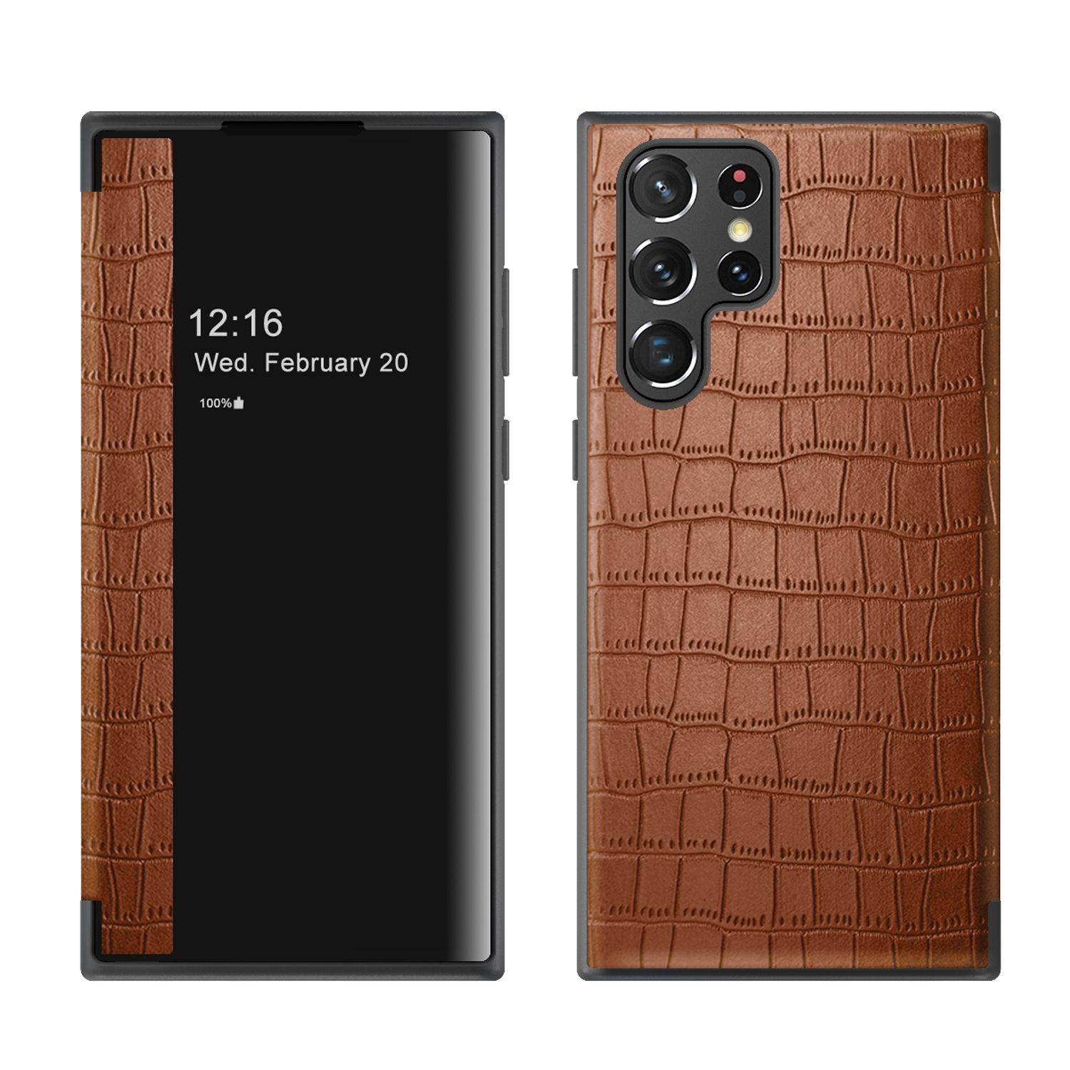 Hülle kompatibel mit Samsung Galaxy S23 Ultra Kunstleder Handyhülle - Handy Case Braun