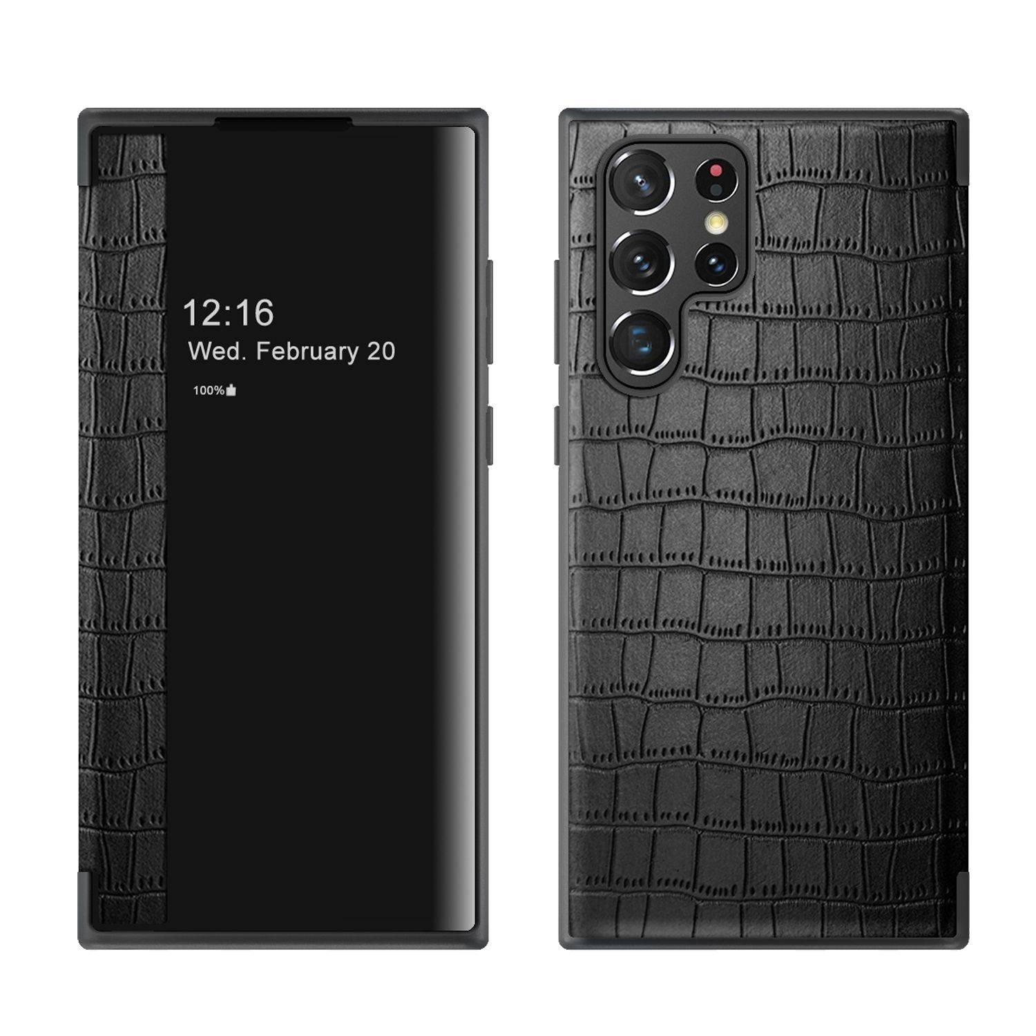 Hülle kompatibel mit Samsung Galaxy S23 Ultra Kunstleder Handyhülle - Handy Case Schwarz