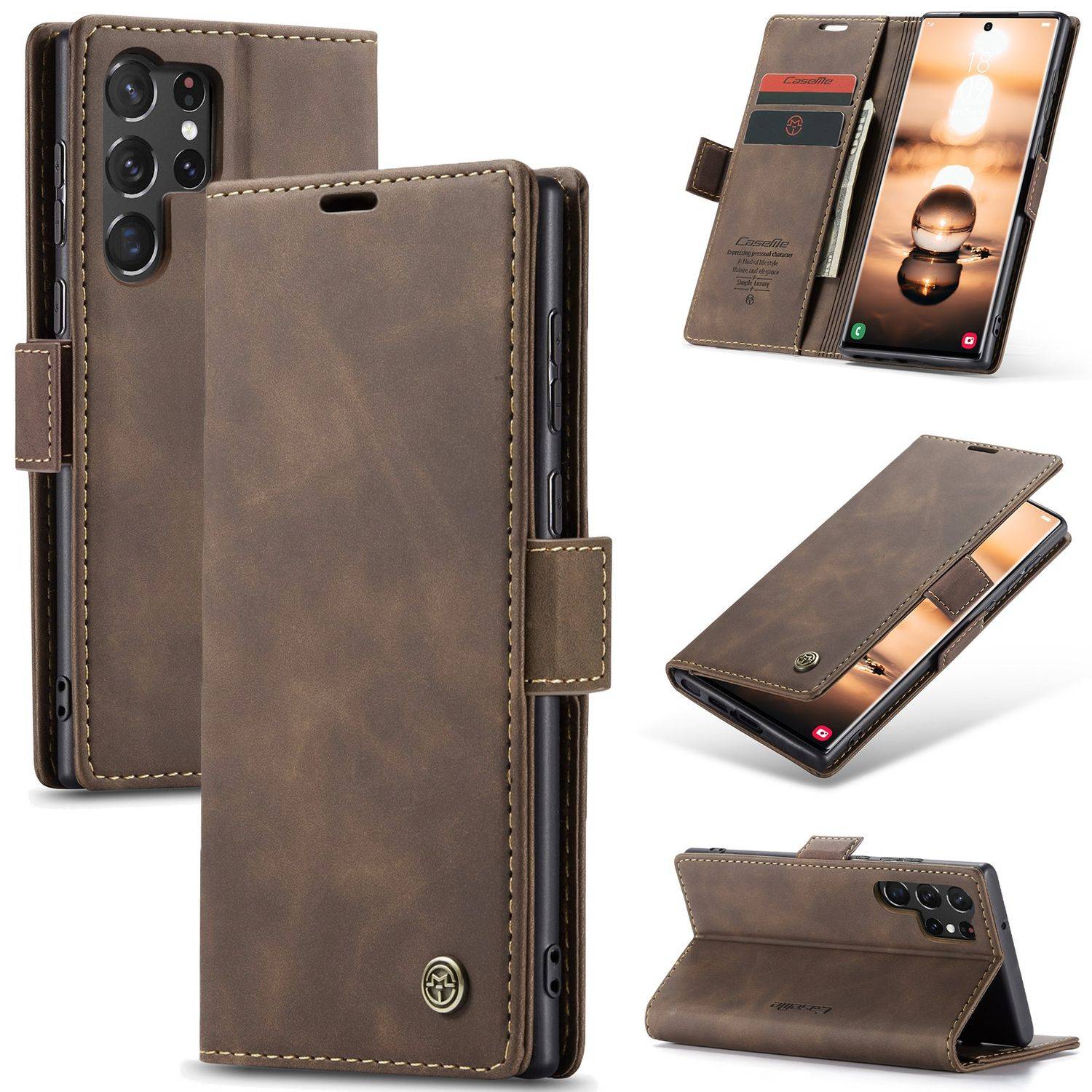 Hülle kompatibel mit Samsung Galaxy S23 Ultra Kunstleder Handyhülle - Handy Case Kaffee