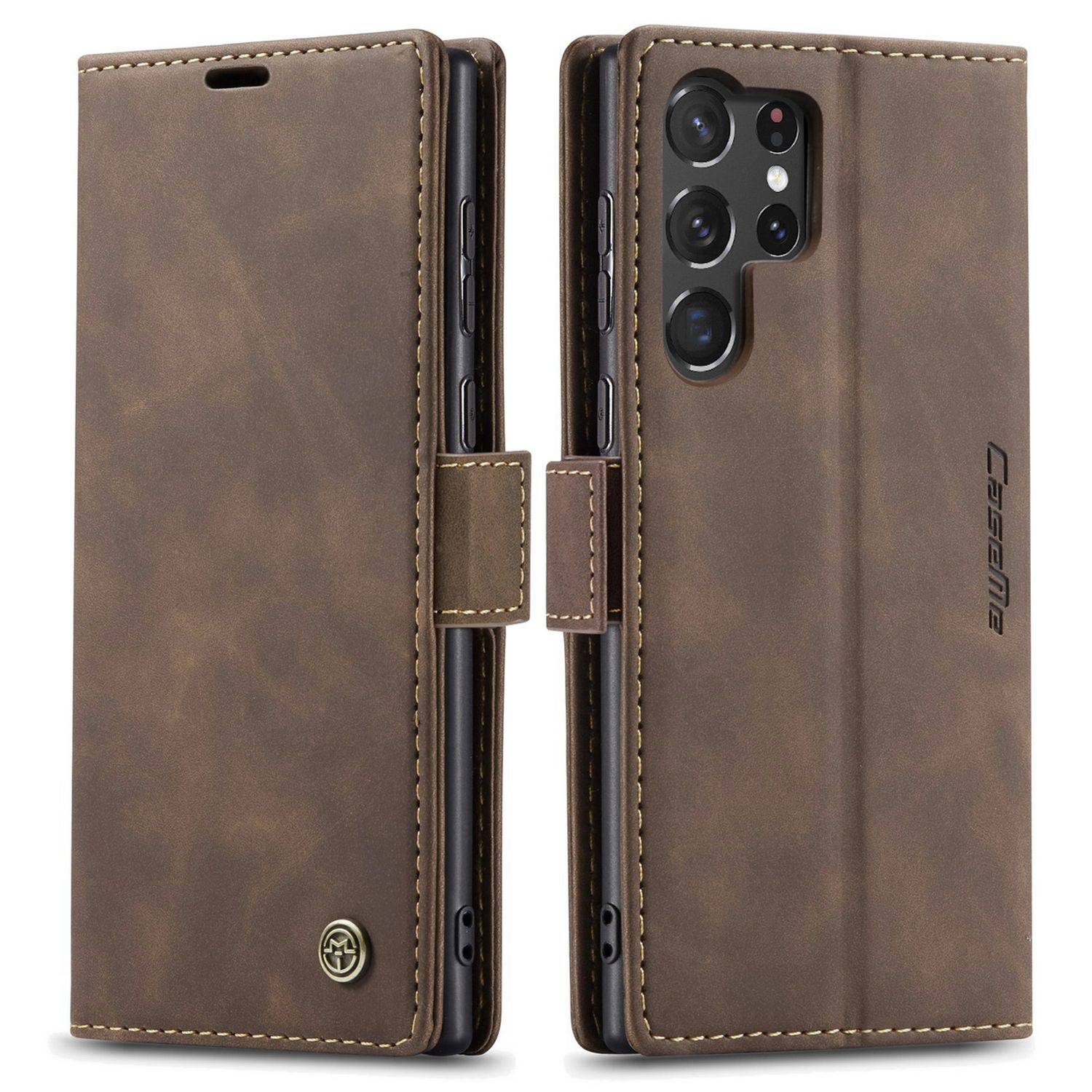 Hülle kompatibel mit Samsung Galaxy S23 Ultra Kunstleder Handyhülle - Handy Case Kaffee