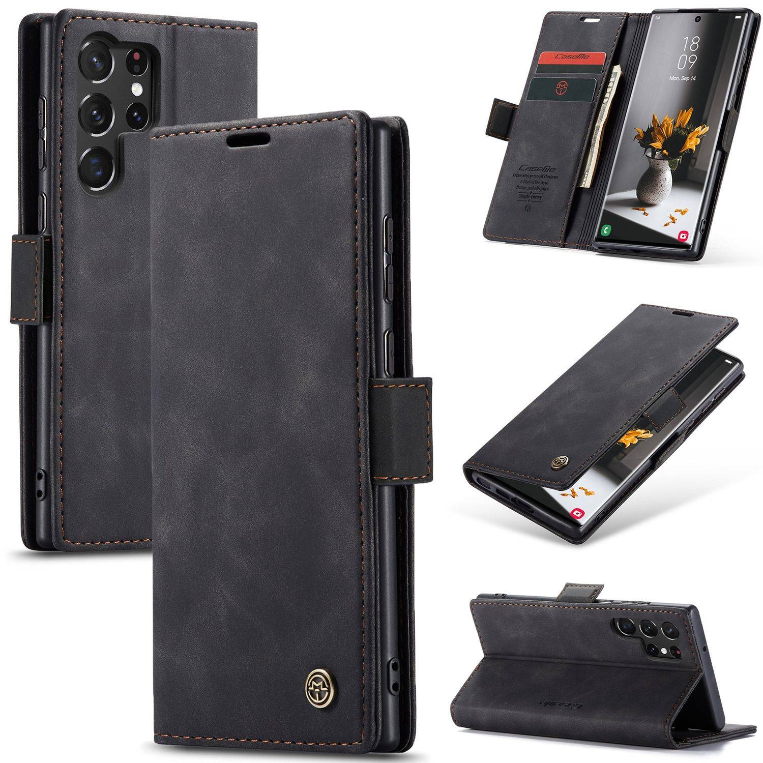 Hülle kompatibel mit Samsung Galaxy S23 Ultra Kunstleder Handyhülle - Handy Case Schwarz