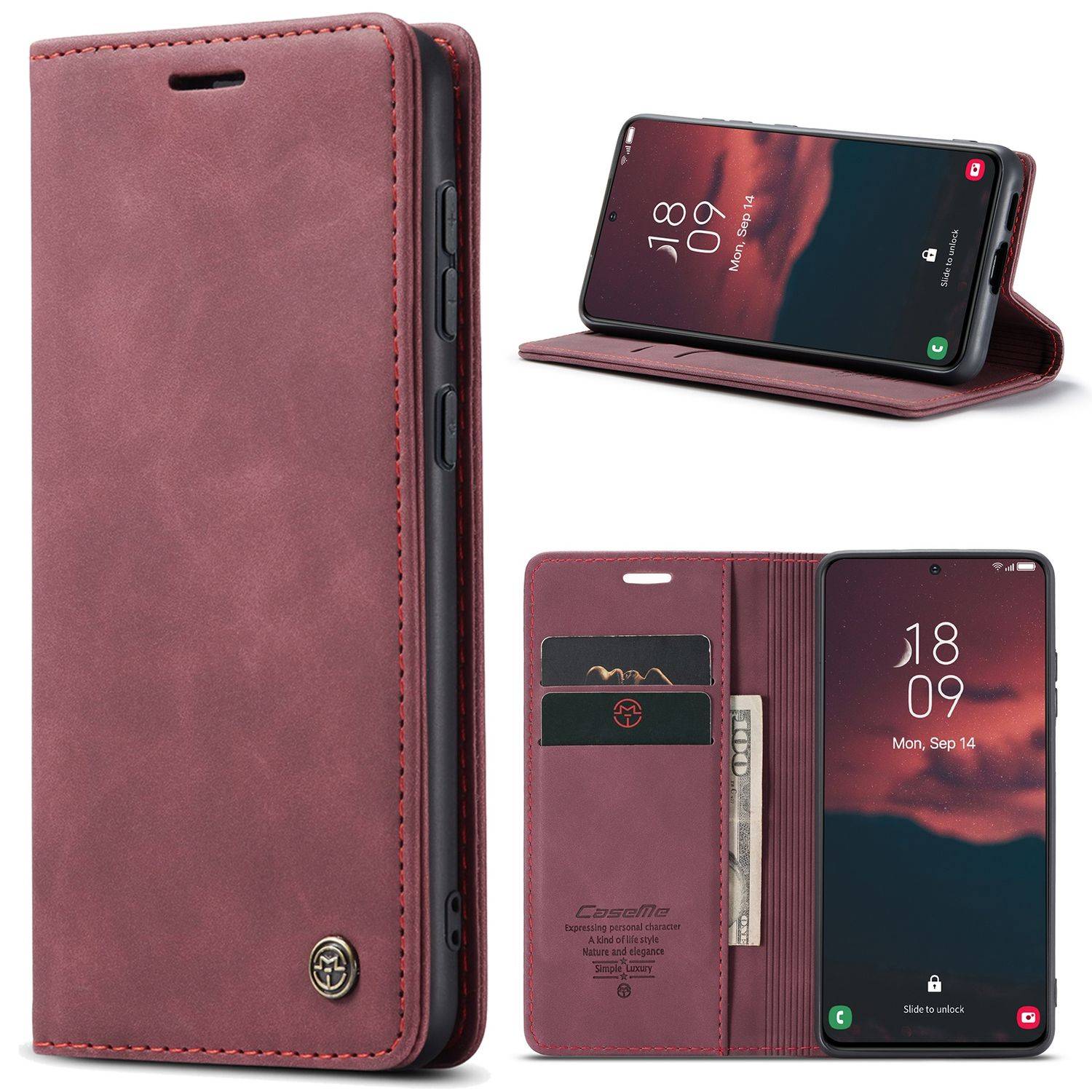 Hülle kompatibel mit Samsung Galaxy S23 Plus Kunstleder Handyhülle - Handy Case Weinrot