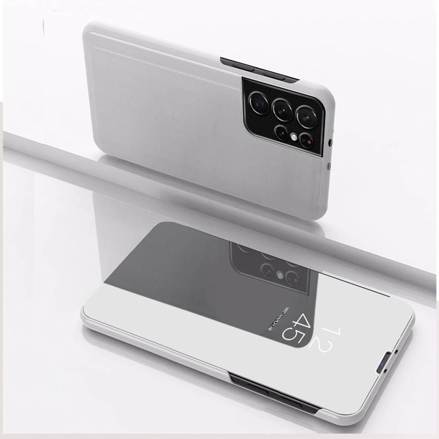 Hülle kompatibel mit Samsung Galaxy S23 Ultra Kunstleder Handyhülle - Handy Case Silber