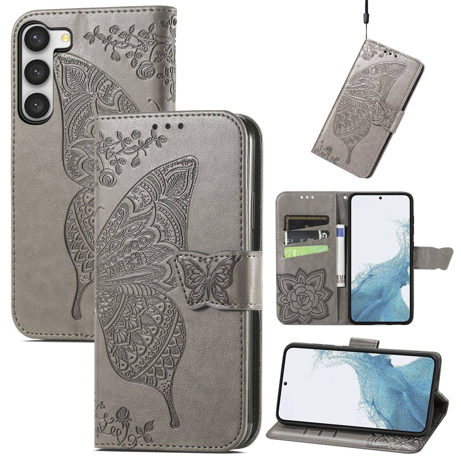 Hülle kompatibel mit Samsung Galaxy S23 Plus Kunstleder Handyhülle - Handy Case Grau
