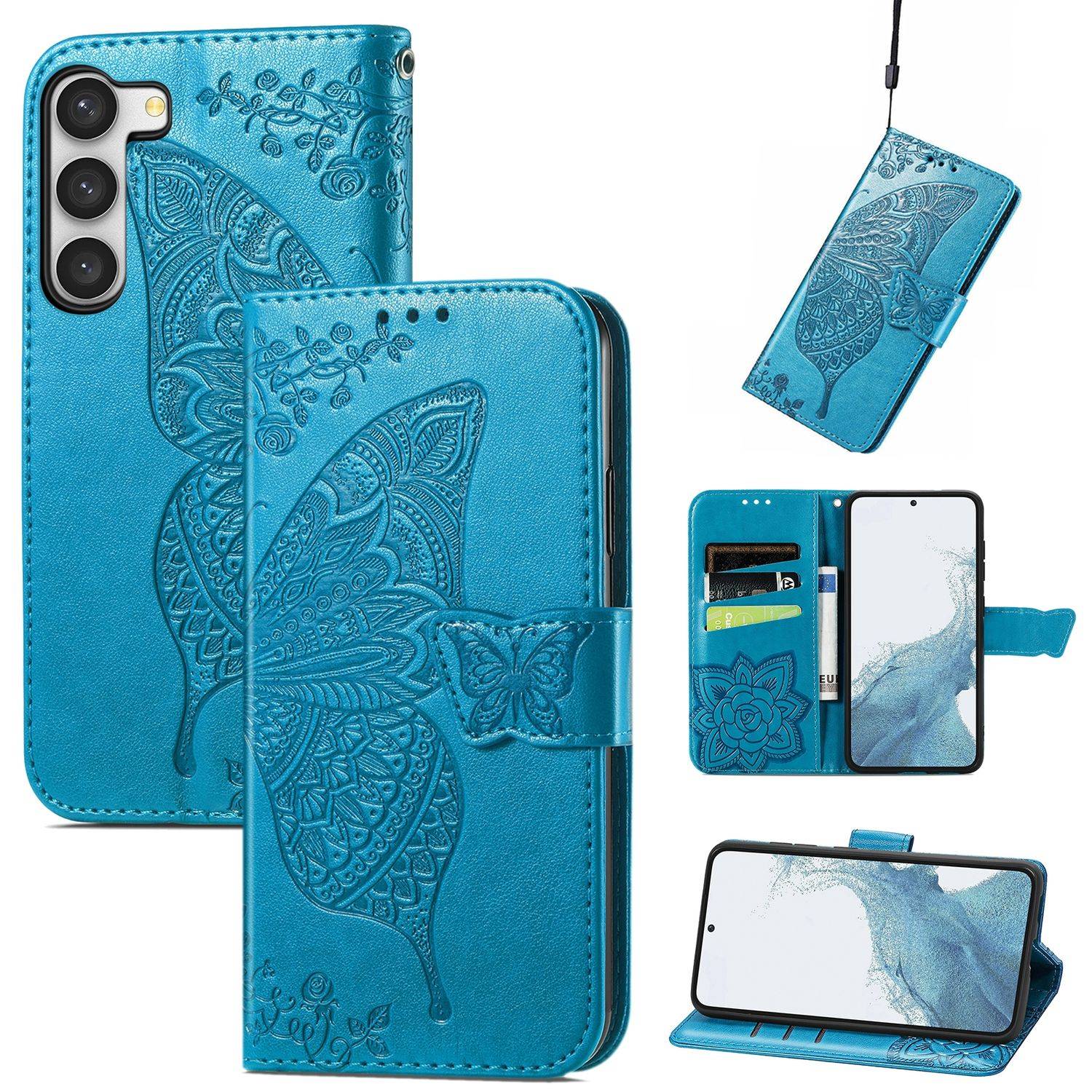 Hülle kompatibel mit Samsung Galaxy S23 Ultra Kunstleder Handyhülle - Handy Case Blau