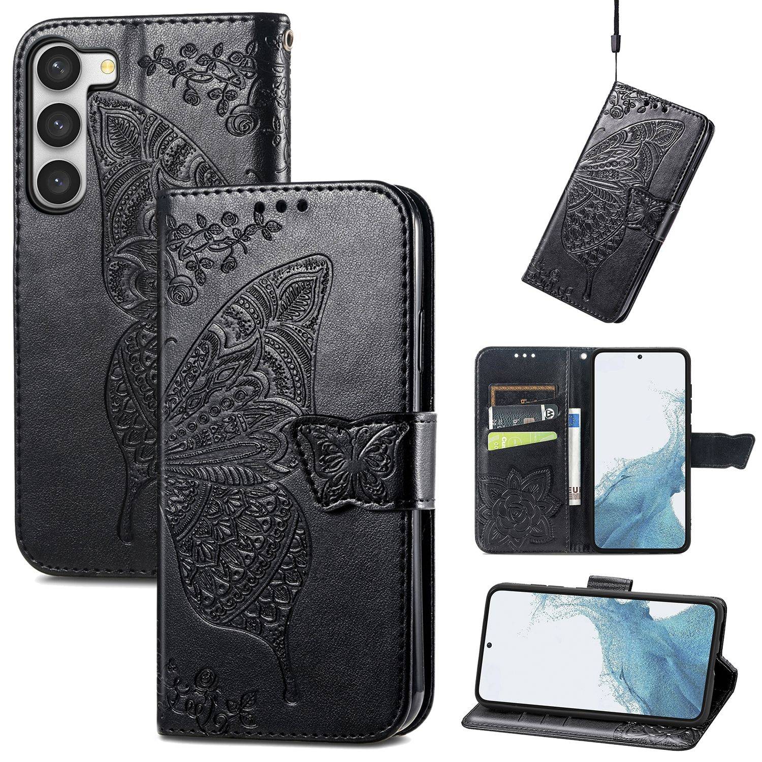Hülle kompatibel mit Samsung Galaxy S23 Plus Kunstleder Handyhülle - Handy Case Schwarz