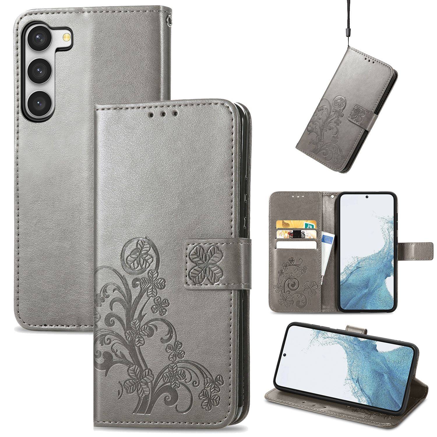 Hülle kompatibel mit Samsung Galaxy S23 Ultra Kunstleder Handyhülle - Handy Case Grau