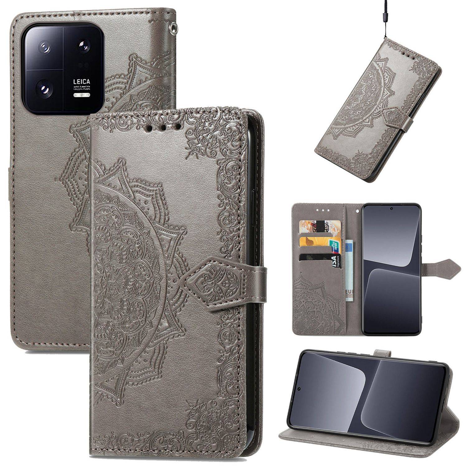 Hülle kompatibel mit Xiaomi 13 Pro Kunstleder Handyhülle - Handy Case Grau