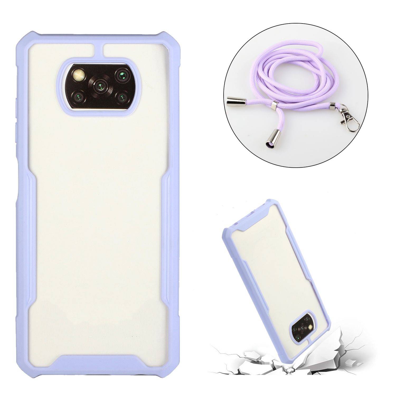 Hülle kompatibel mit Xiaomi Poco X3 Kunststoff Handykette Cover - Case Handyhülle Violett