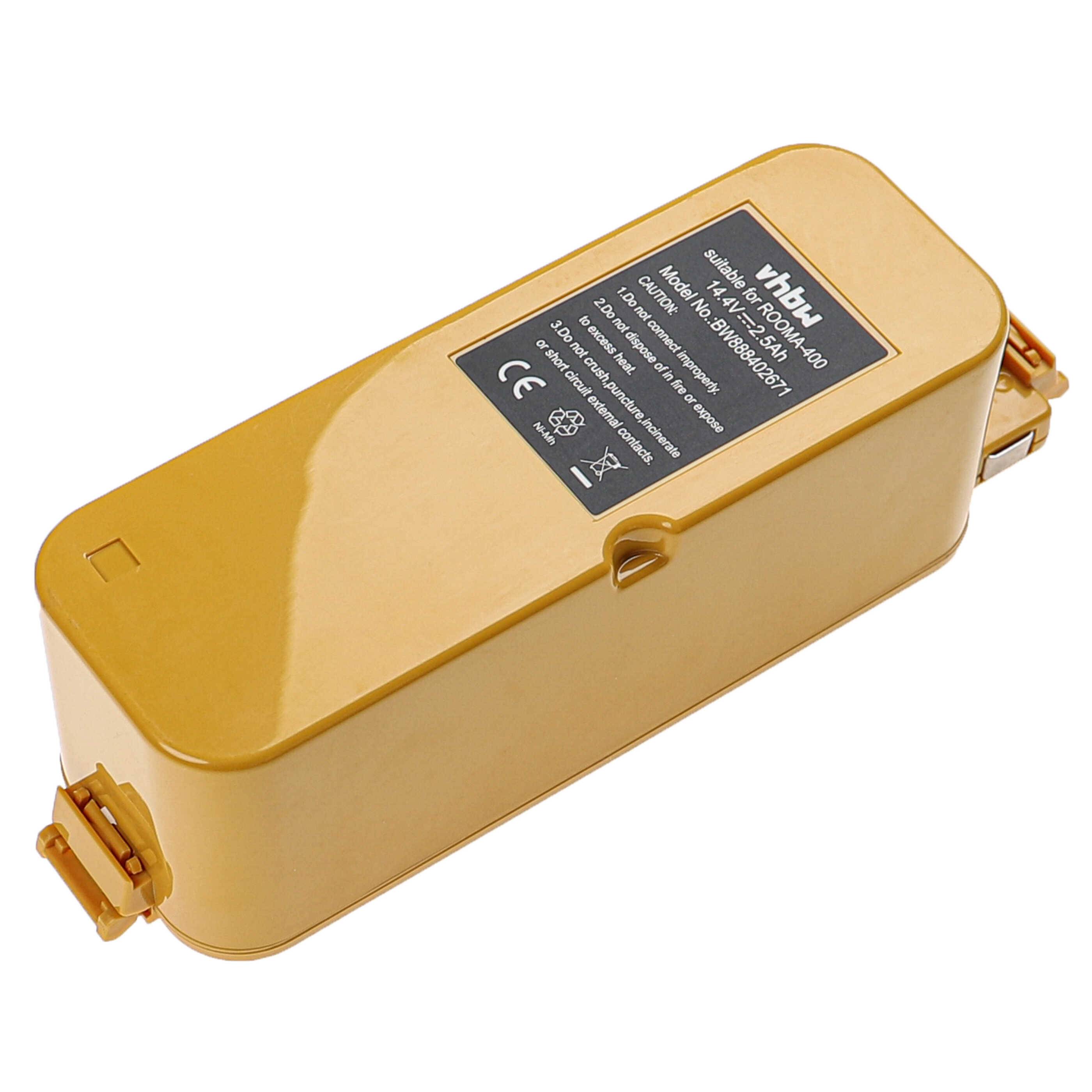vhbw Akku kompatibel mit iRobot Roomba 400, 405, 410, 415, 4130, 4105, 4110, 40901, 4000, 4100 Saugroboter Gelb (2500 mAh, 14,4 V, NiMH)
