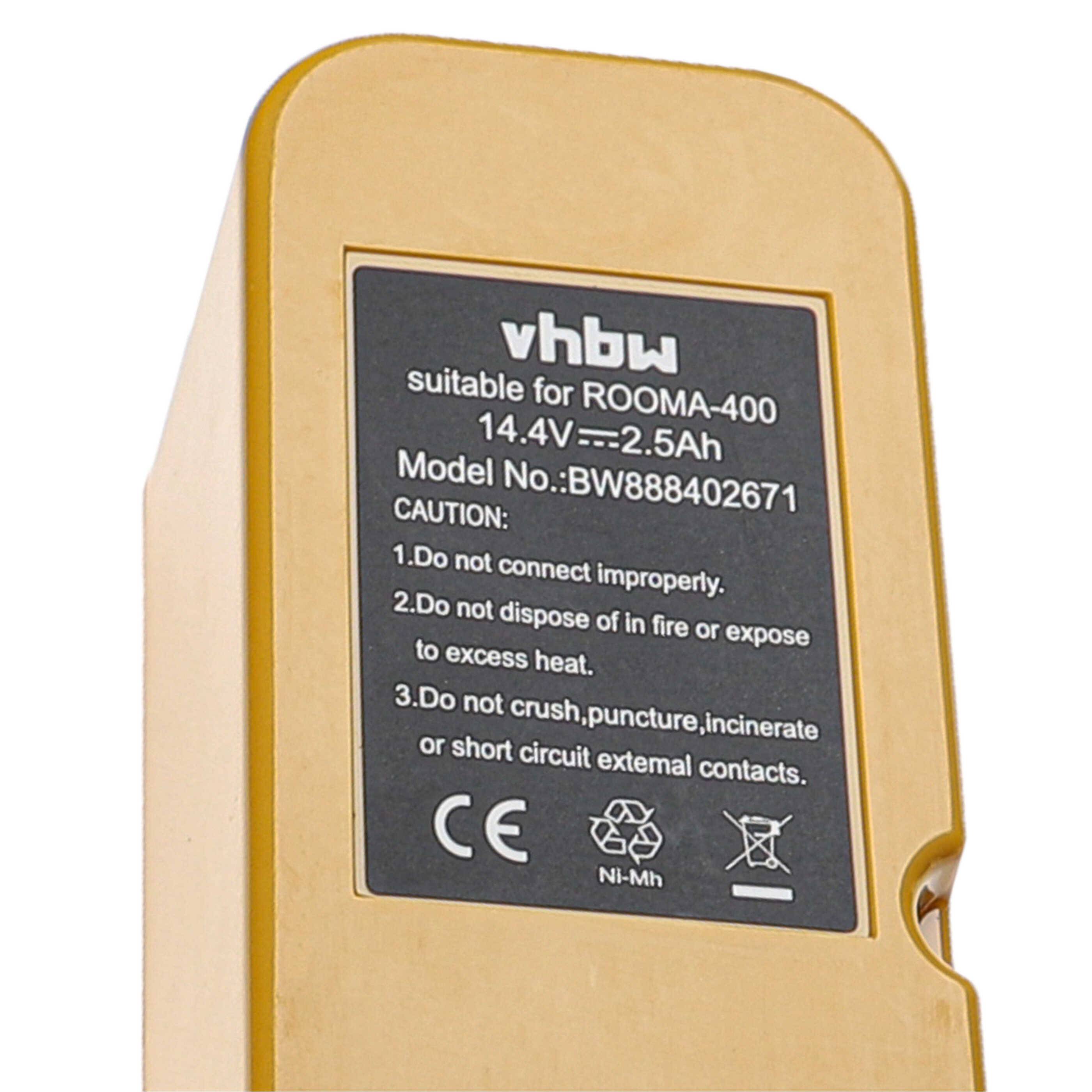 vhbw Akku kompatibel mit iRobot Roomba 4150, 4170, 4188, 4210, 4199, 416, 418, 4160, 4162 Saugroboter Gelb (2500 mAh, 14,4 V, NiMH)