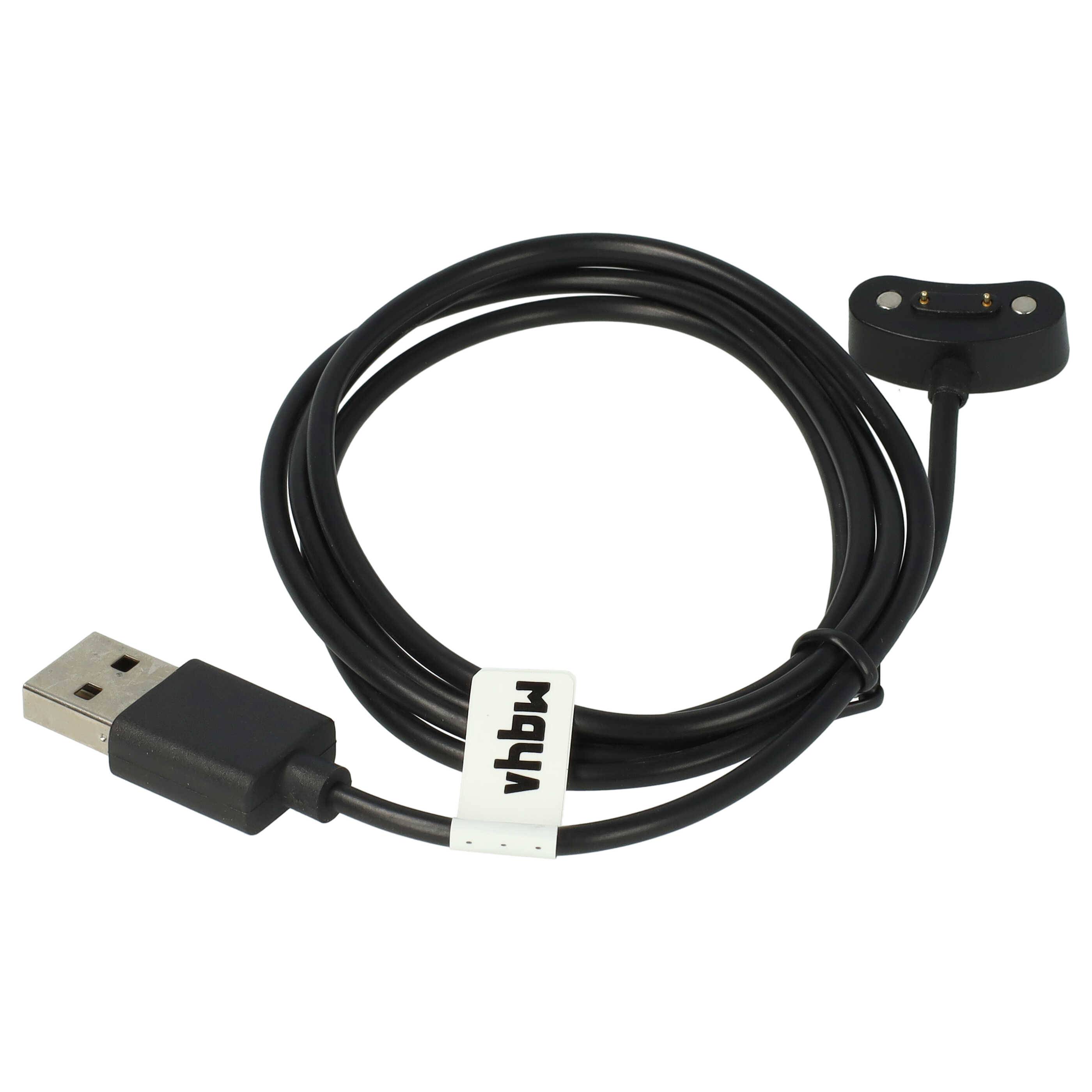 Schwarzes USB-Ladekabel mit rundem Magnetstecker und USB-A-Stecker auf weißem Hintergrund.