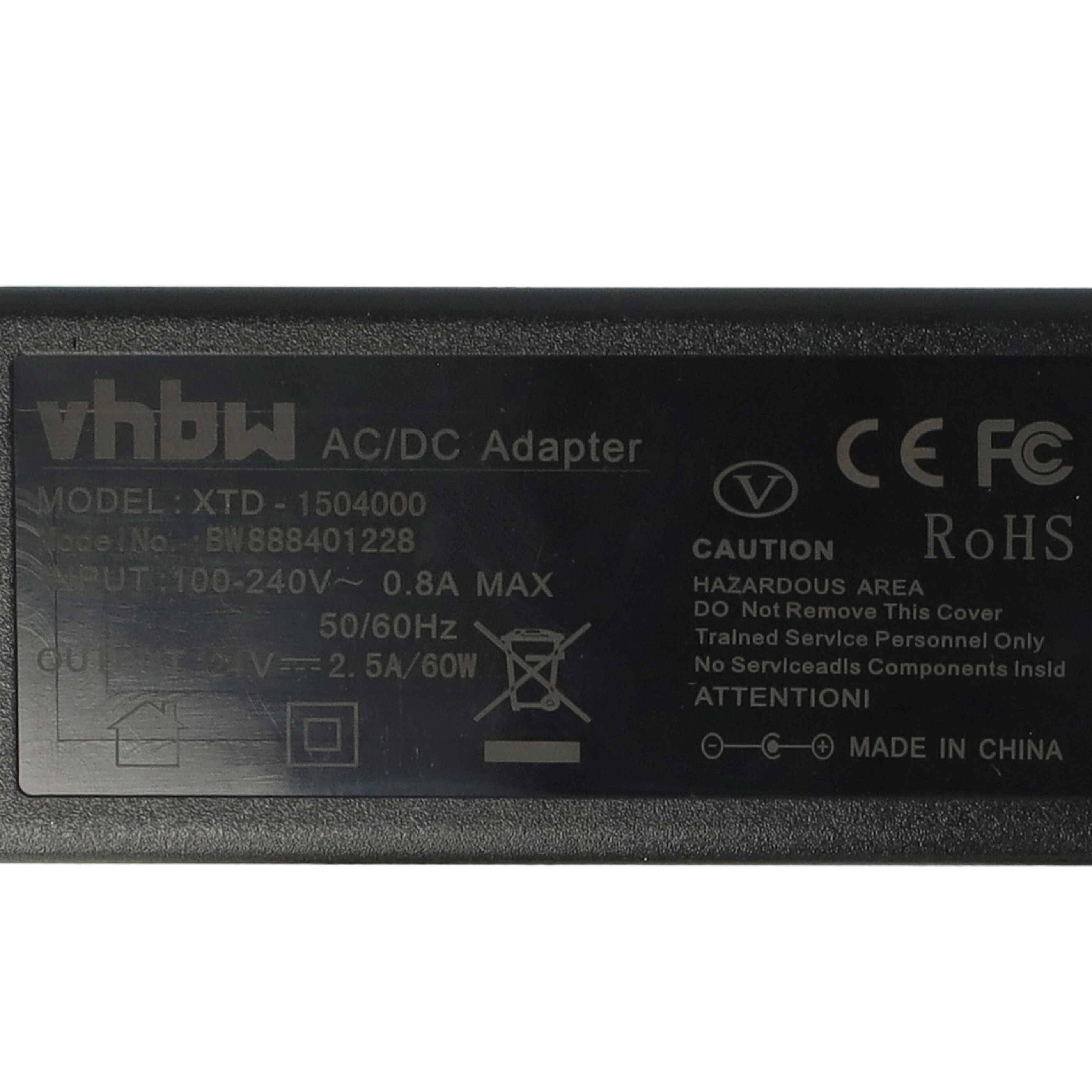 Nahaufnahme eines Etiketts auf einem AC/DC-Adapter mit dem Modell 