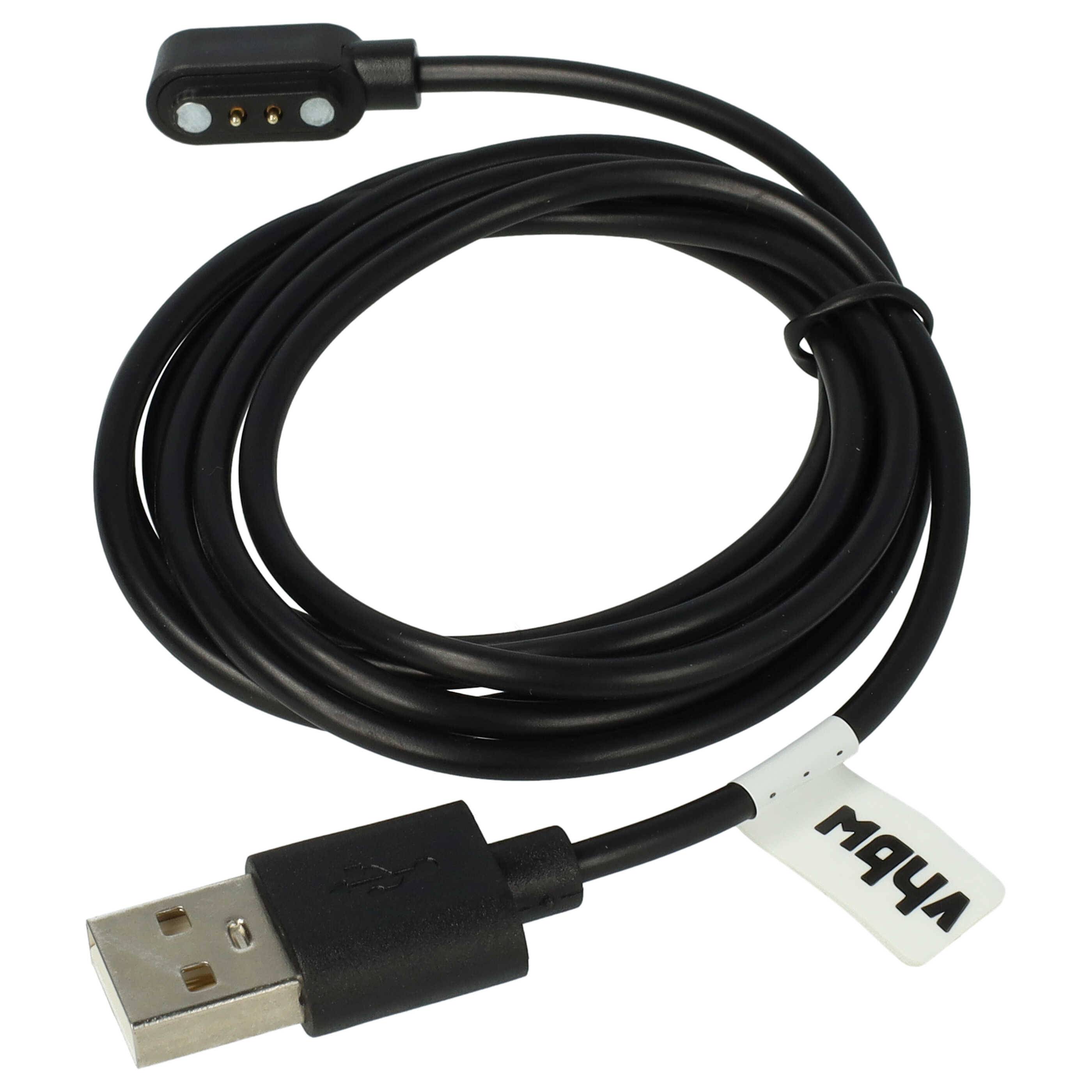 vhbw USB Ladekabel kompatibel mit Mobvoi TicWatch GTH Smartwatch, Fitnesstracker - Ladestation, Ersatzkabel, Schwarz, 120 cm