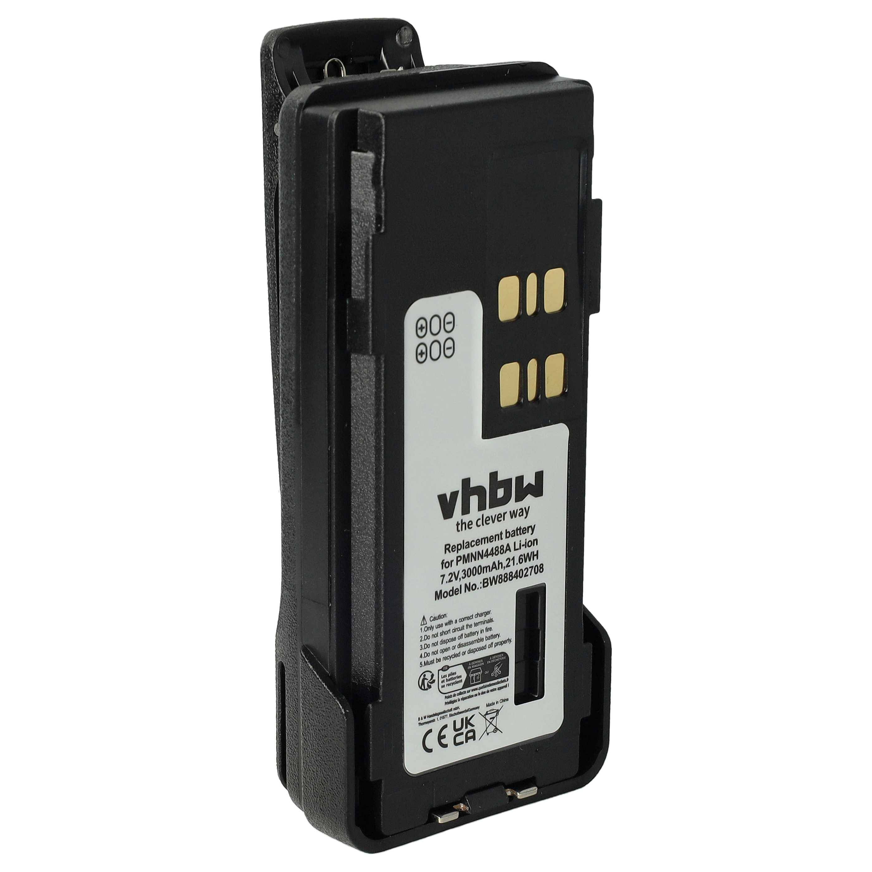 vhbw Akku kompatibel mit Motorola DP4400, DP4400E, DP4401e, DP4600, DP4401 Funkgerät, Walkie Talkie (3000 mAh, 7,2 V, Li-Ion) + Gürtelclip