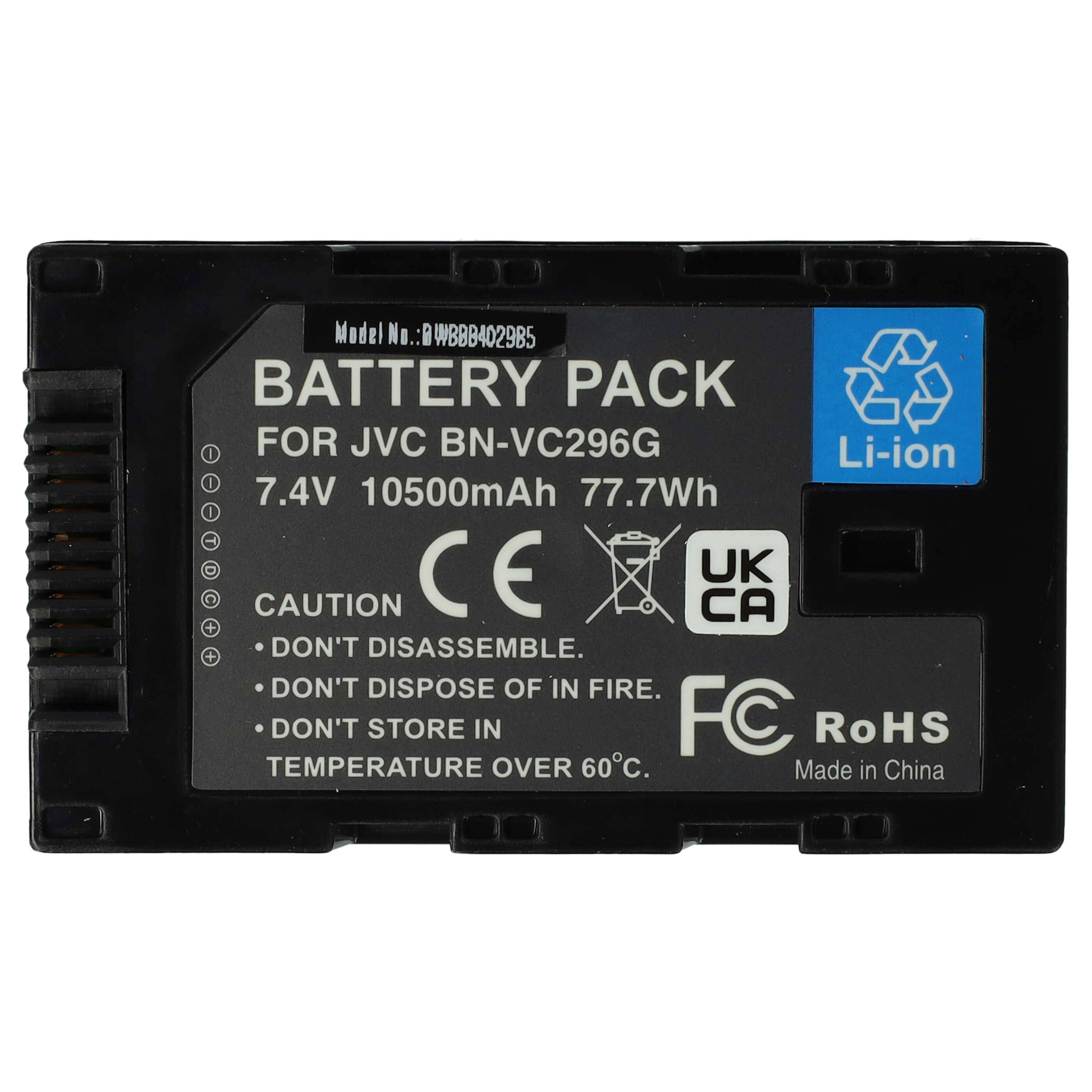 vhbw Akku kompatibel mit JVC GY-HC550, GY-HC500U, GY-HC550E, GY-HC500, GY-HC500SPC, GY-HC500E Videokamera Camcorder (10500 mAh, 7,4 V, Li-Ion)