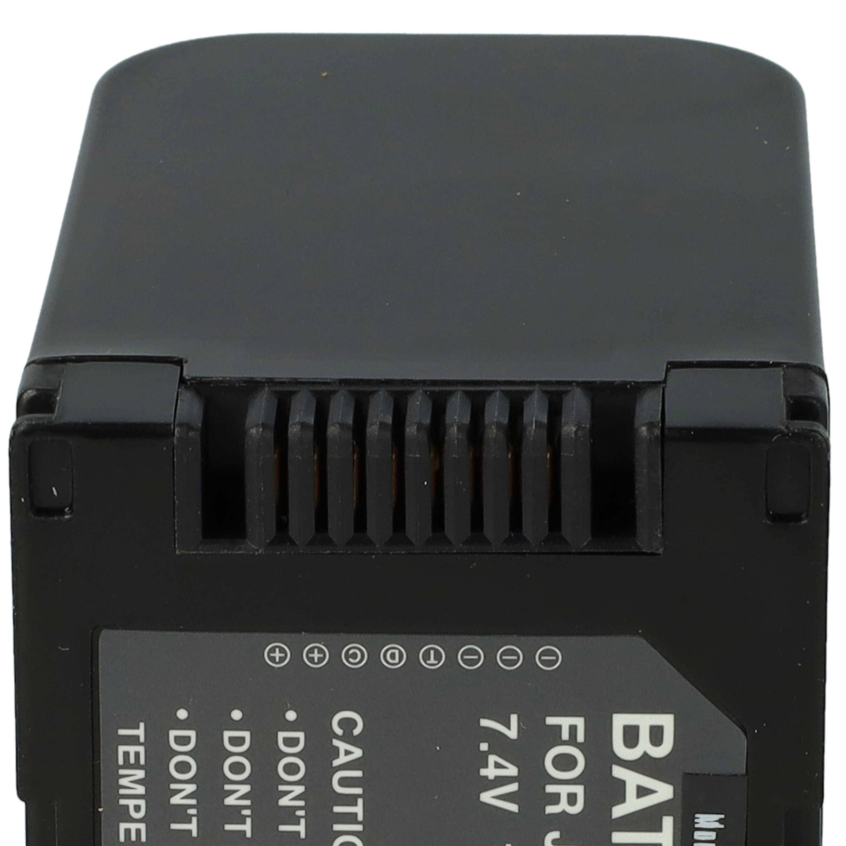 Ein rechteckiger schwarzer Akku mit einem Gitter oben, beschriftet mit „7,4V