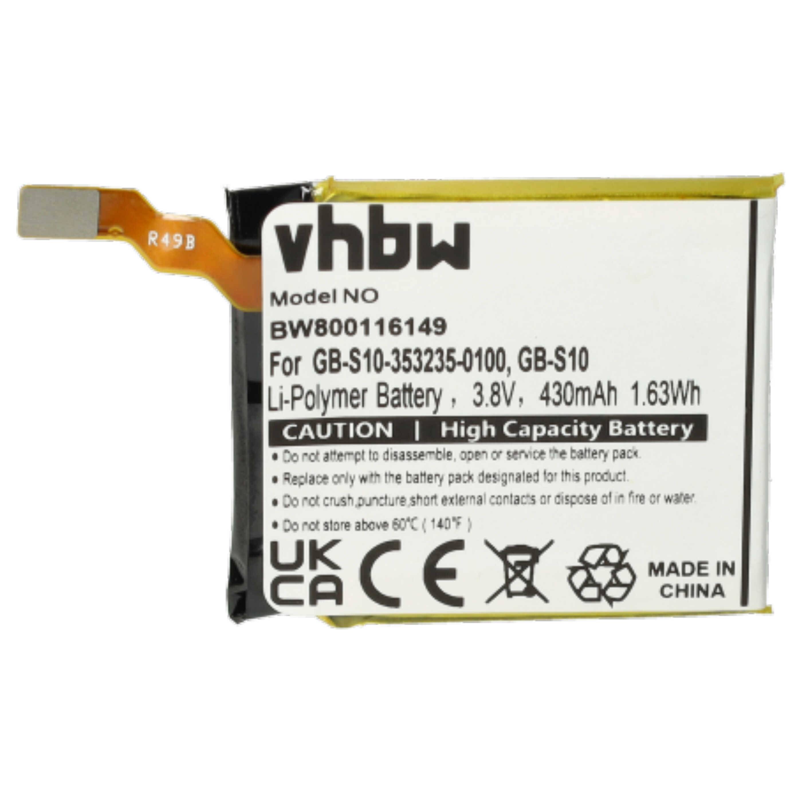 vhbw Akku Ersatz für Sony GB-S10-353235-0100, GB-S10 für Smartwatch Uhr Fitnessarmband (430 mAh, 3,7 V, Li-Polymer) + Werkzeug-Set