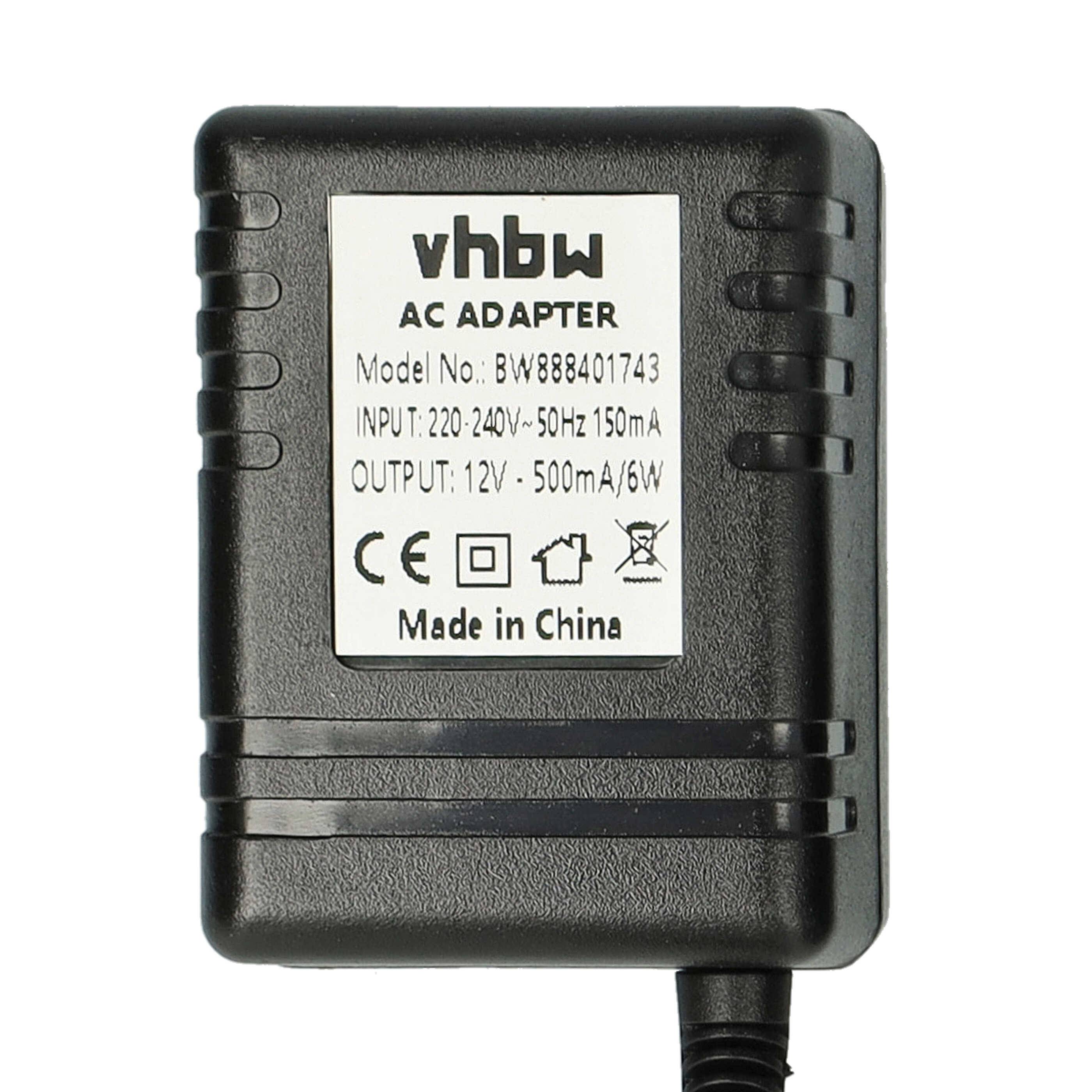 Stromadapter mit Etikett, das die Modellnummer BW888401743 anzeigt. Eingabe: 220-240V~50Hz 750mA, Ausgabe: 12V 500mA/6W. Hergestellt in China.
