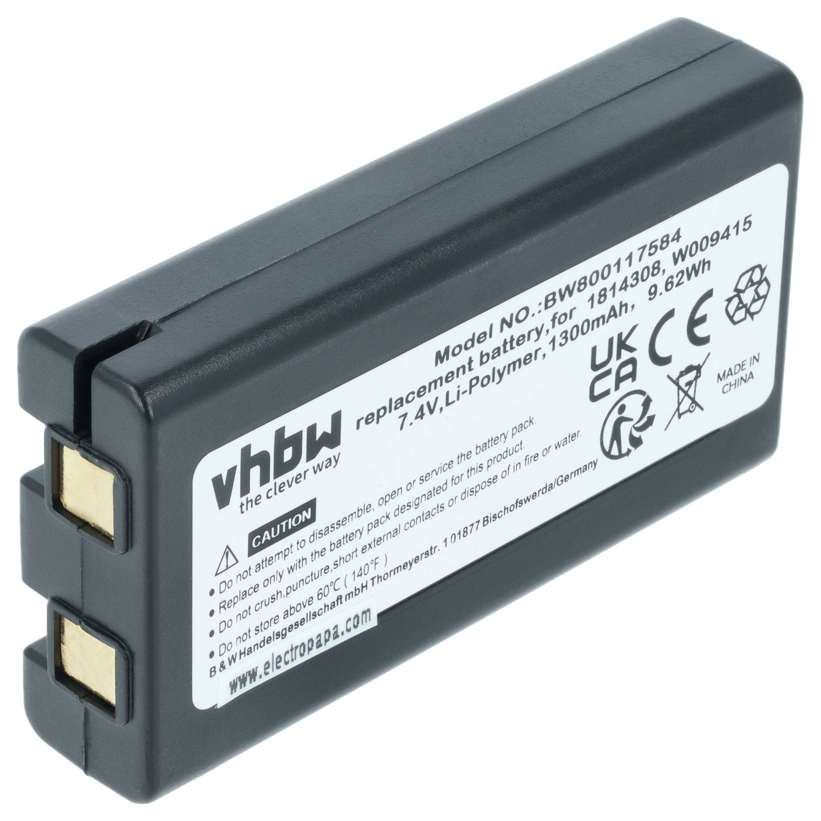 vhbw Akku Ersatz für Dymo W009415, 643463, 1814308 für Drucker Kopierer Scanner Etiketten-Drucker (1300 mAh, 7,4 V, Li-Polymer)