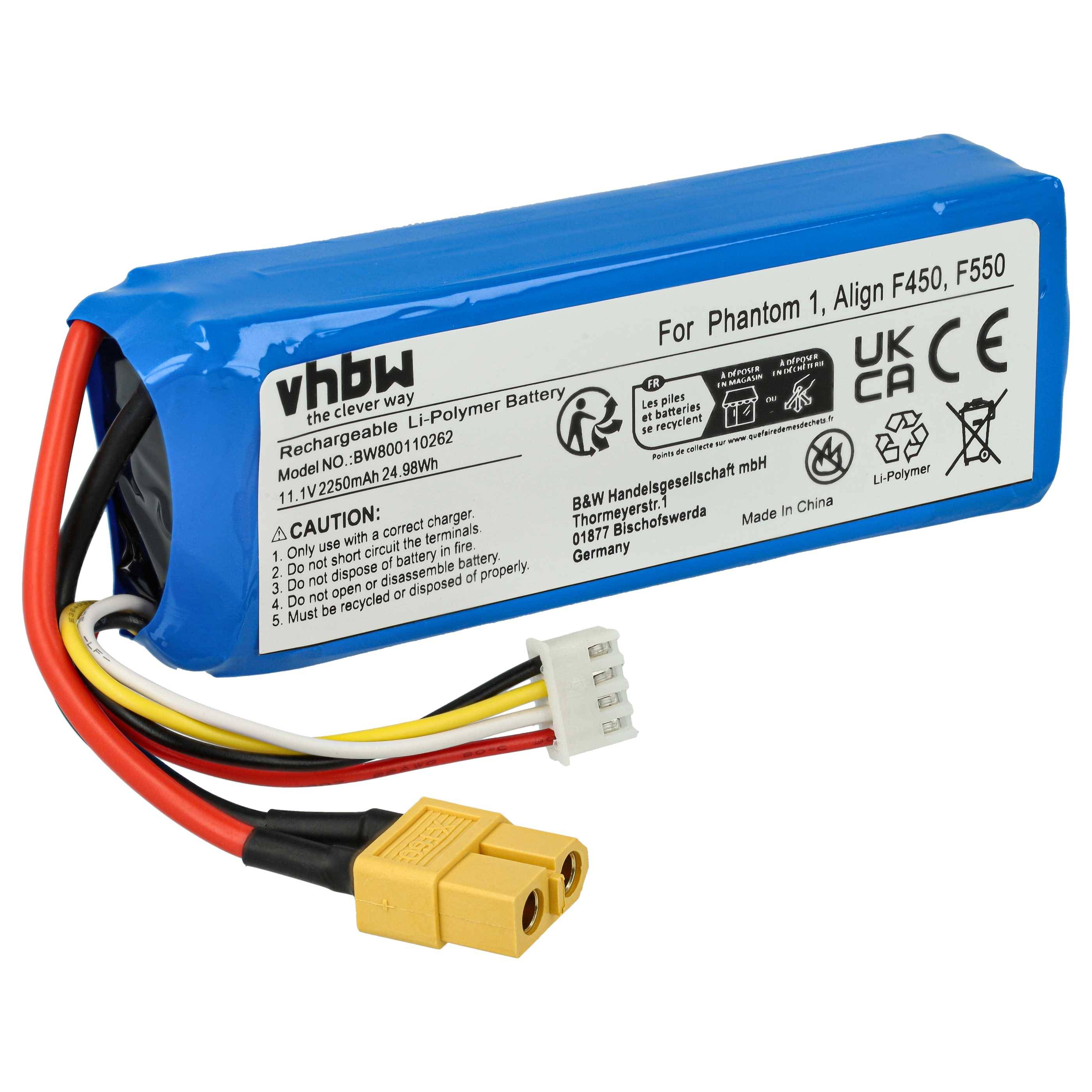 vhbw Akku kompatibel mit DJI F450, 7FE0, Phantom 1, F550, RI36, Phantom FC40 Drohne Multicopter Quadrocopter (2250 mAh, 11,1 V, Li-Polymer)