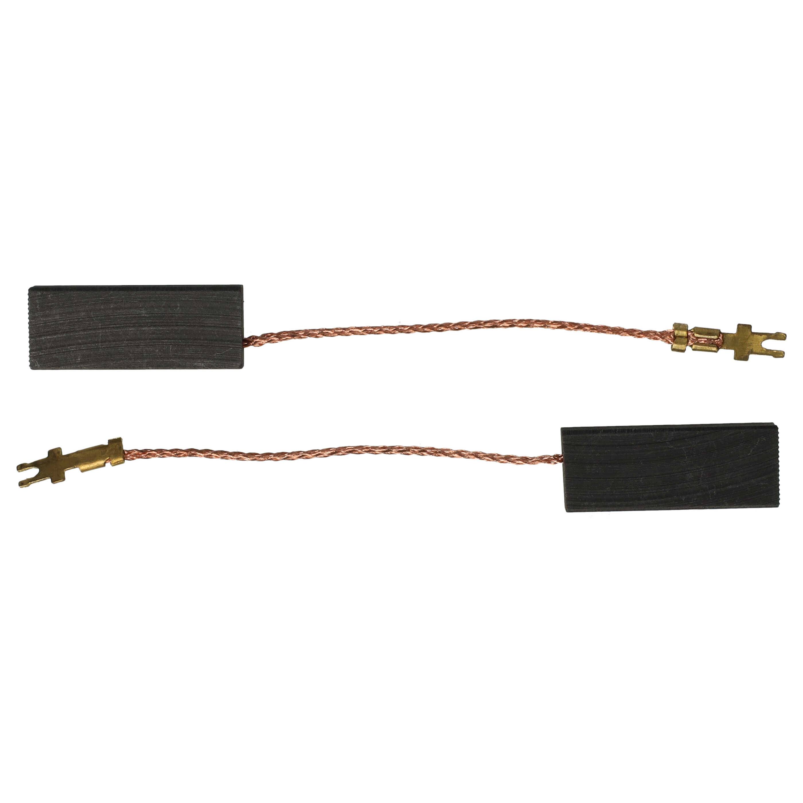 Zwei schwarze Kohlebürsten für Motoren mit Kupferdrähten und Anschlüssen, die zur Stromleitung in Motoren verwendet werden.