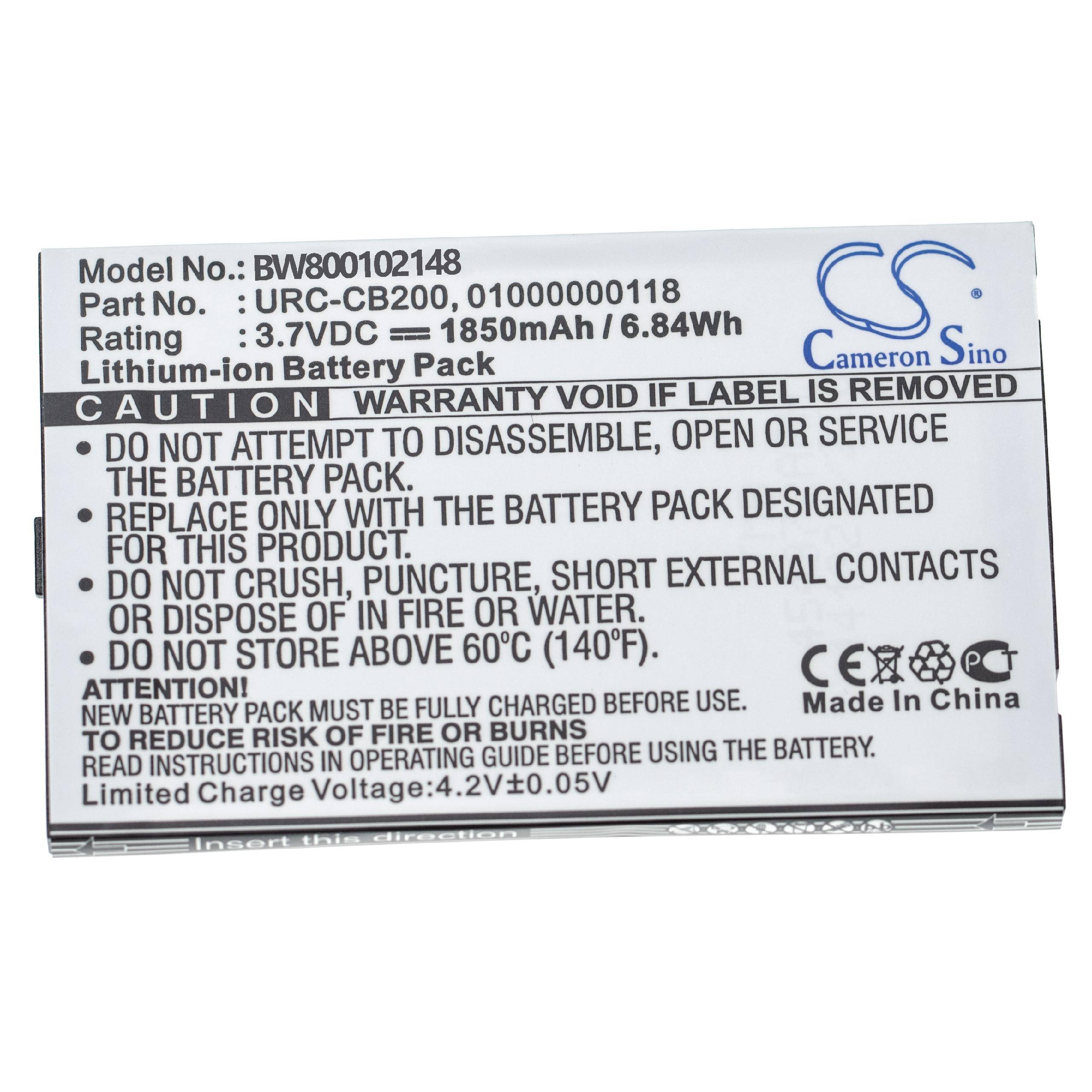 Batterieaufkleber mit Details zum Modell BW800102148, 3,7V DC, 1850mAh, 6,84Wh. Enthält Sicherheitshinweise gegen Zerlegen, Missbrauch und Hitzeeinwirkung.