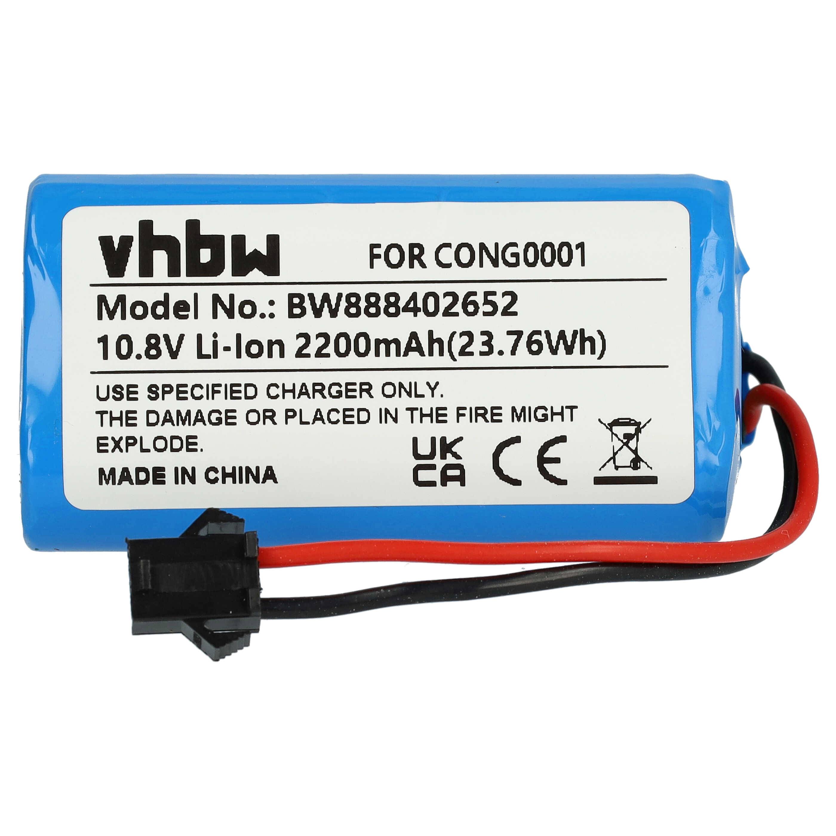 Eine blaue Lithium-Ionen-Batterie mit der Bezeichnung „Modellnummer: BW888402652, 10,8 V, 2200 mAh (23,76 Wh)