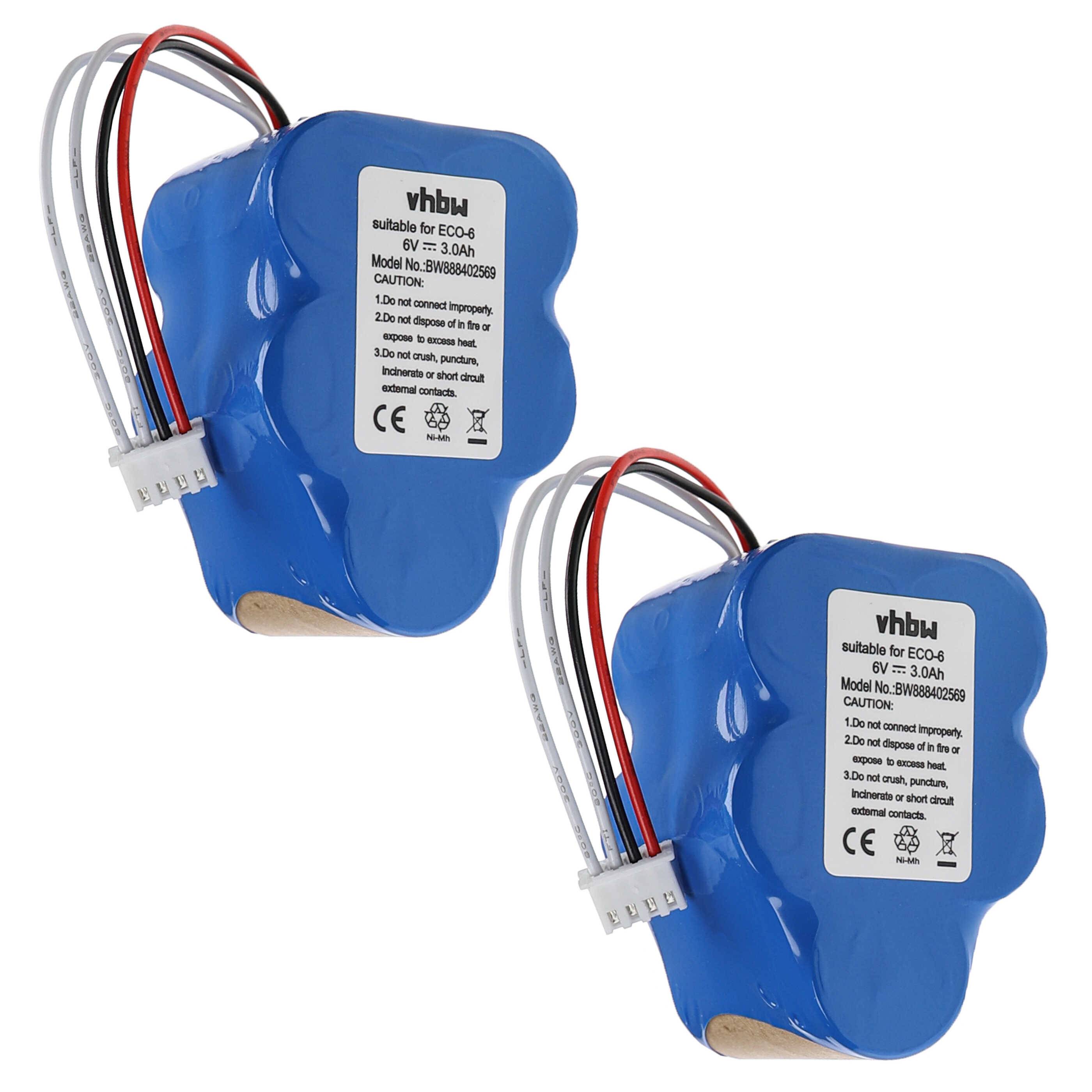 vhbw 2x Akku kompatibel mit Robot RVC0010, RVC0011 Staubsauger (3000 mAh, 6 V, NiMH)