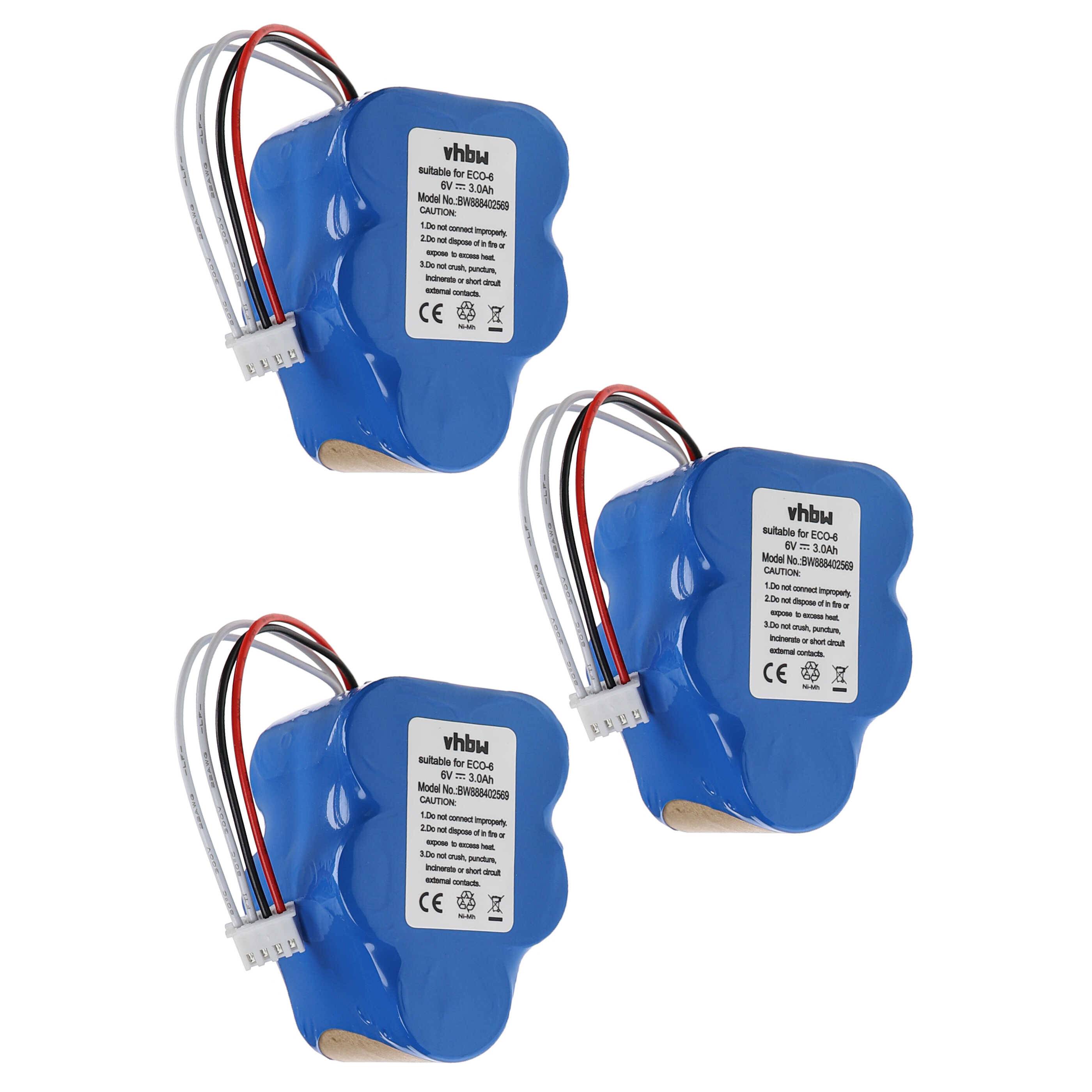 vhbw 3x Akku kompatibel mit Ecovacs Deebot D73, D715, D780, D76, D720, D73n, D730, D77, D760, D79 Staubsauger (3000 mAh, 6 V, NiMH)