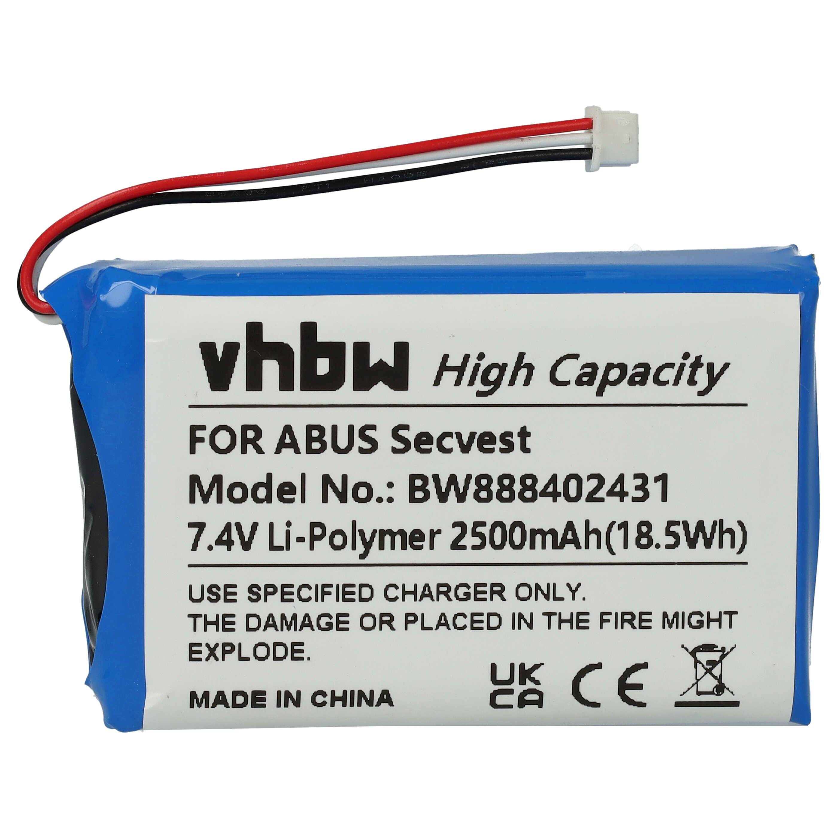 vhbw Akku Ersatz für ABUS FUBT50000 für Alarmanlage, Alarmsystem (2500mAh, 7,4V, Li-Polymer)